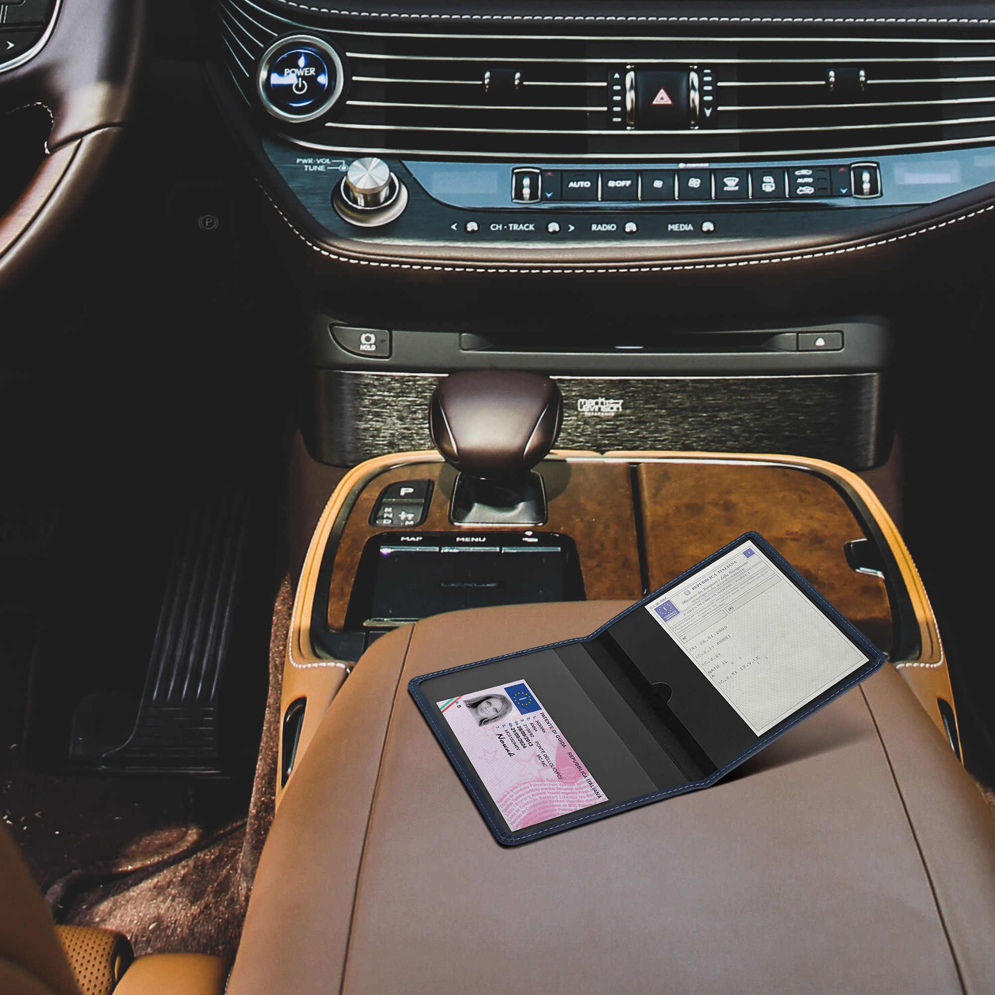 Obal na doklady od auta kwmobile syntetický nubuk - tmavě modrá