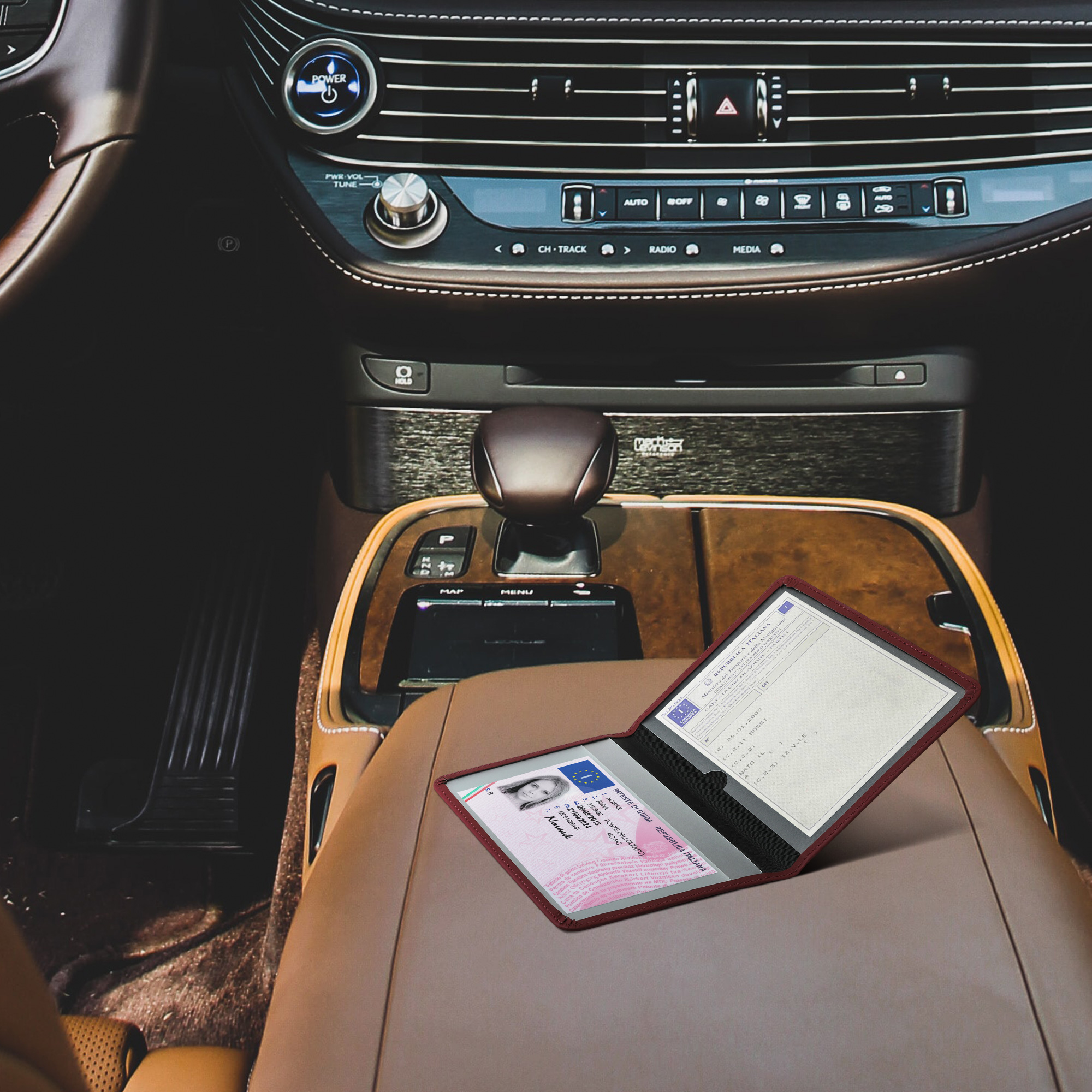 Obal na doklady od auta kwmobile syntetický nubuk - berry