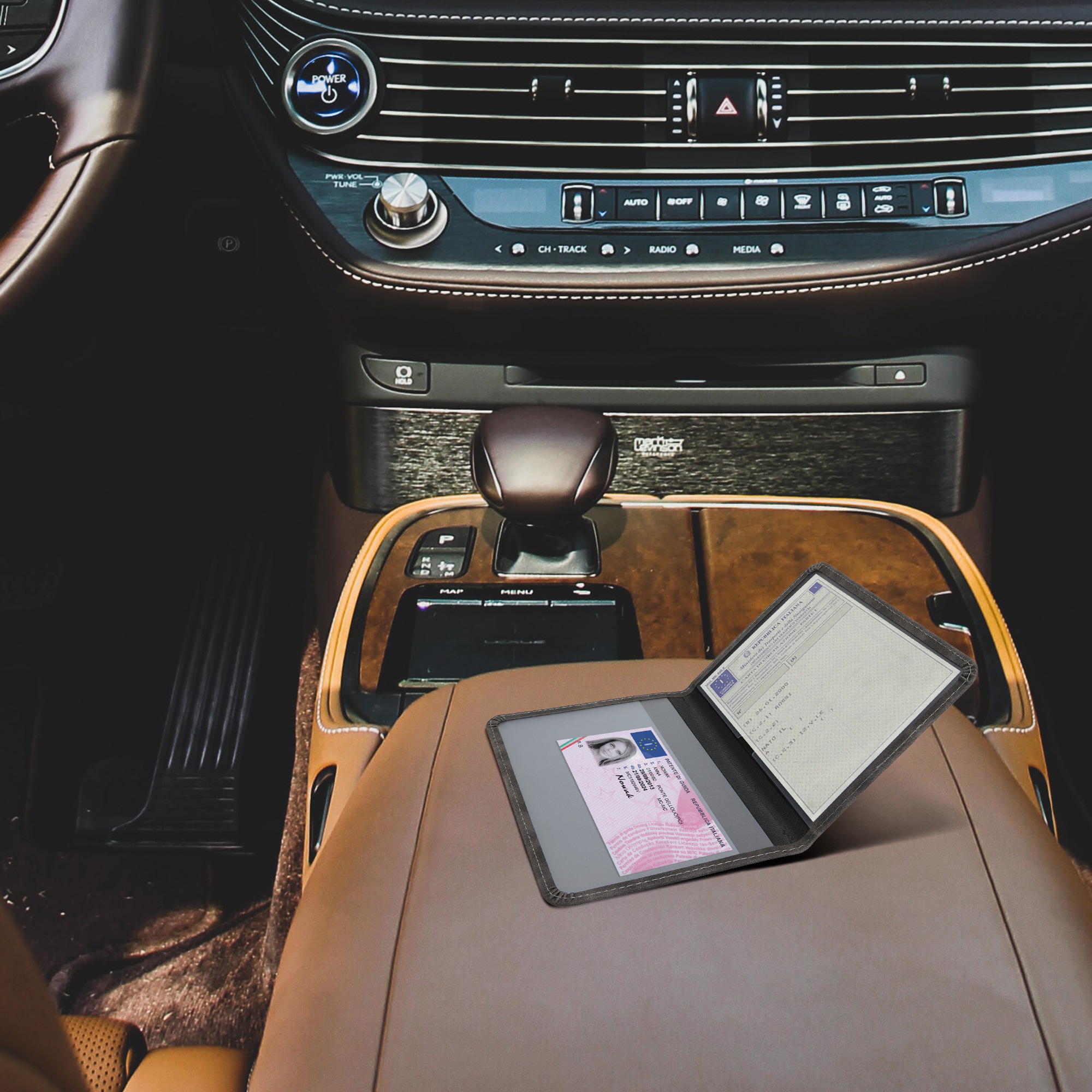 Pouzdro na doklady a karty do auta kwmobile semišové - tmavě šedá