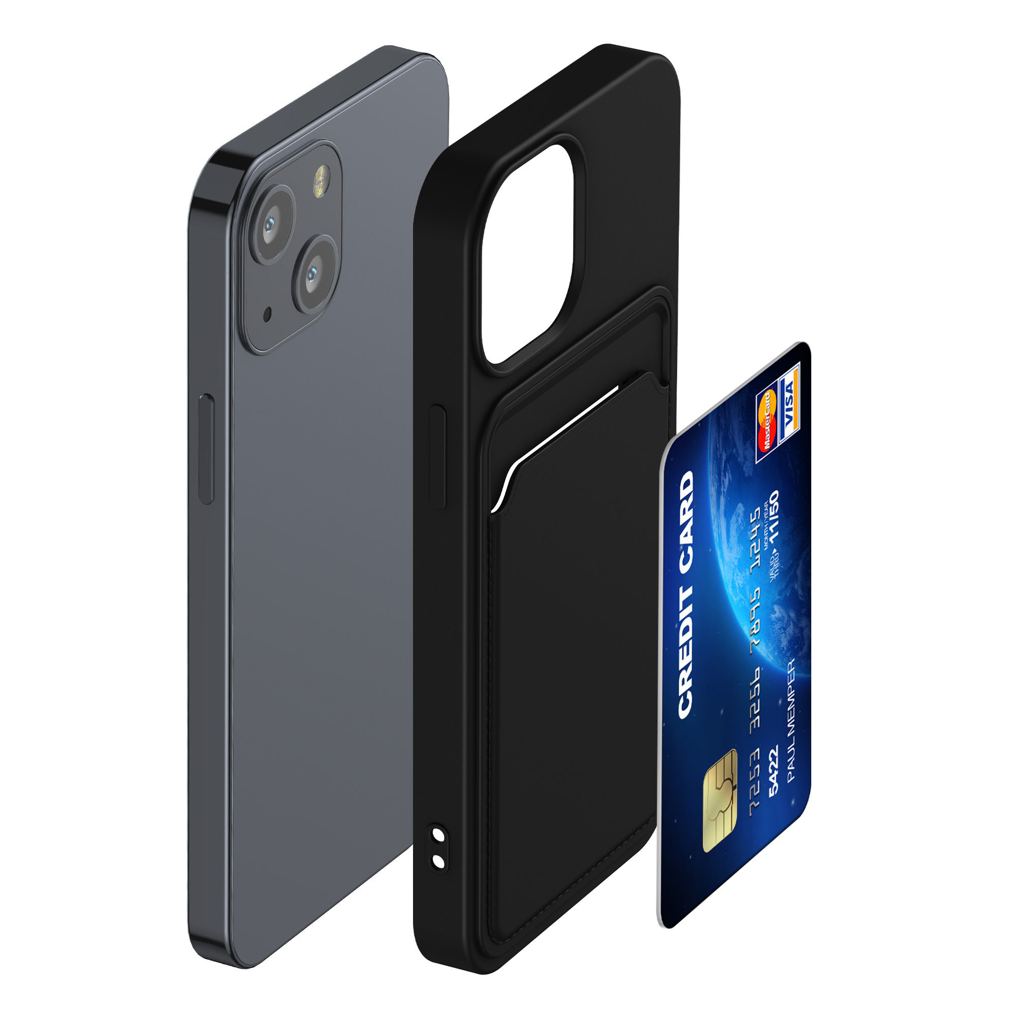 Kryt kwmobile s přihrádkou na kartu iPhone 13 mini černá