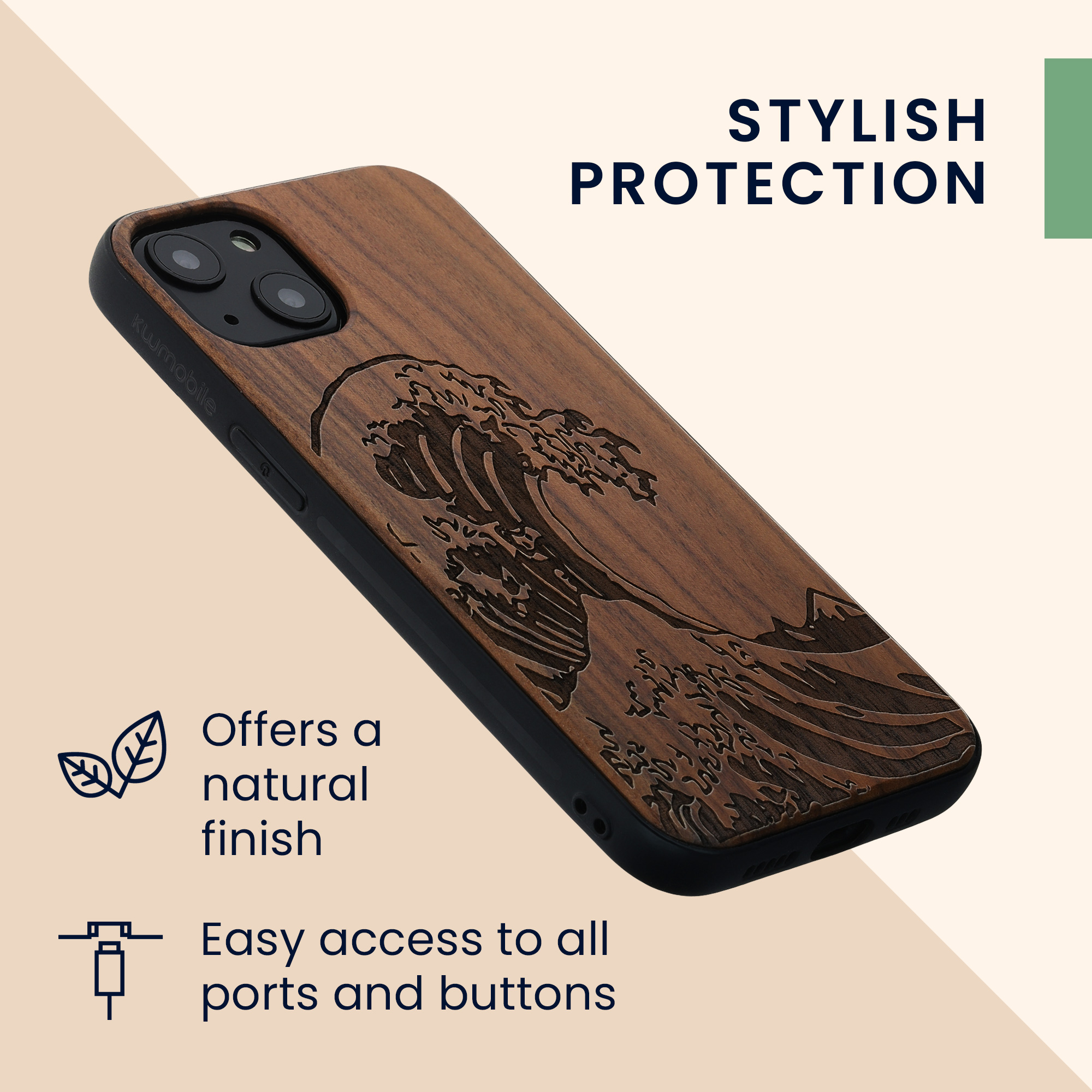 Dřevěný kryt kwmobile pro iPhone 13 - tmavě hnědá