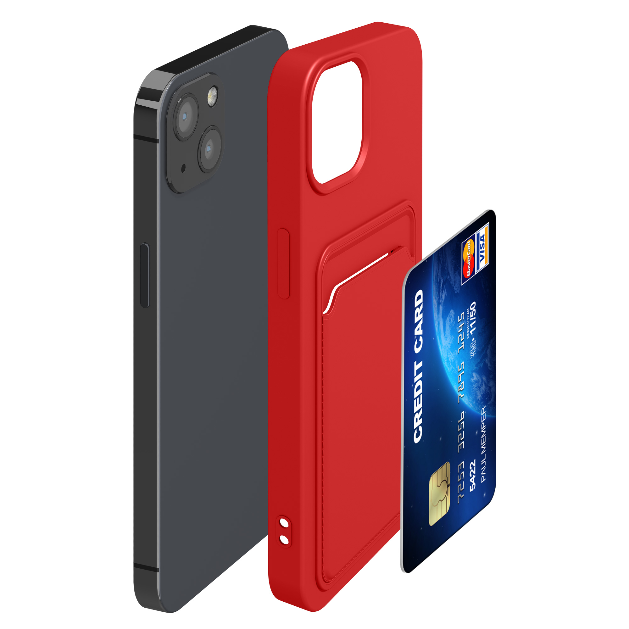 Kryt s přihrádkou kwmobile pro iPhone 13 - červená