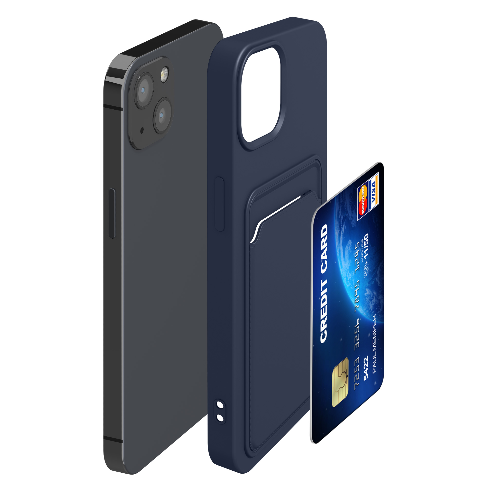 Kryt s přihrádkou kwmobile pro iPhone 13 - dark Blue