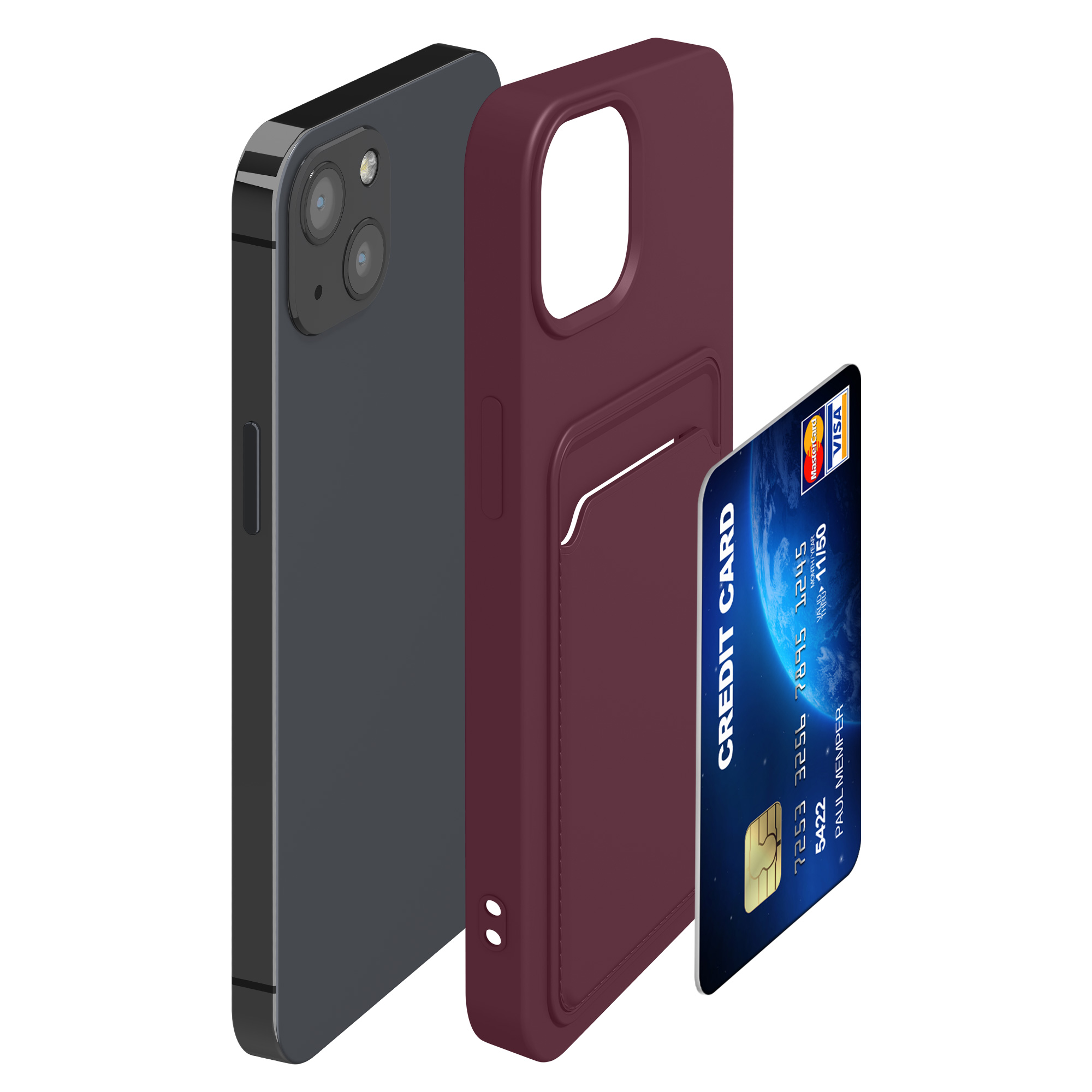 Kryt s přihrádkou kwmobile pro iPhone 13 - tawny červená