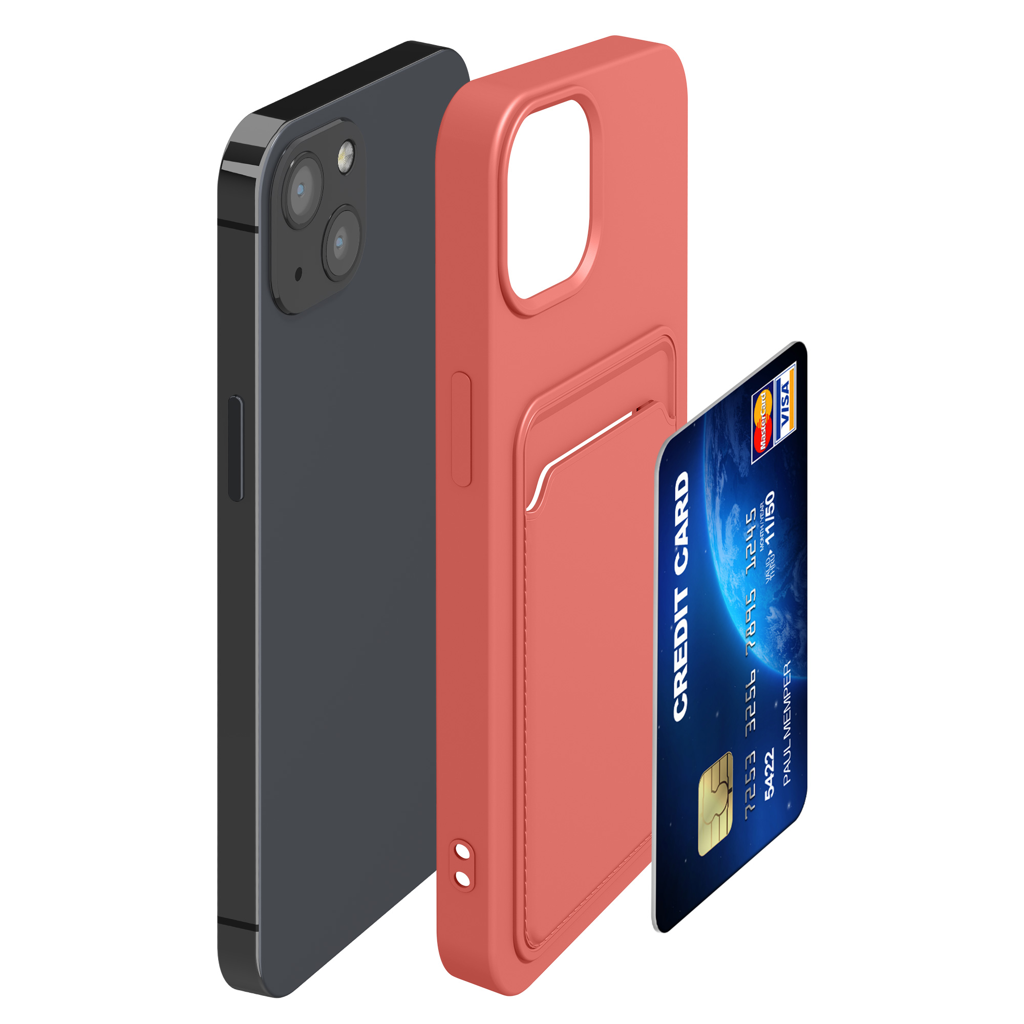 Kryt s přihrádkou kwmobile pro iPhone 13 - korálová