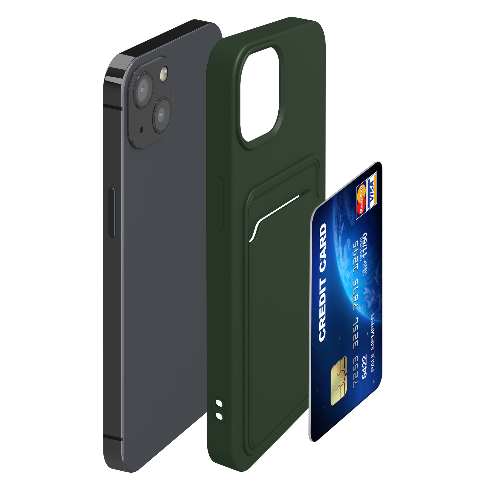 Kryt s přihrádkou kwmobile pro iPhone 13 - tmavě zelená