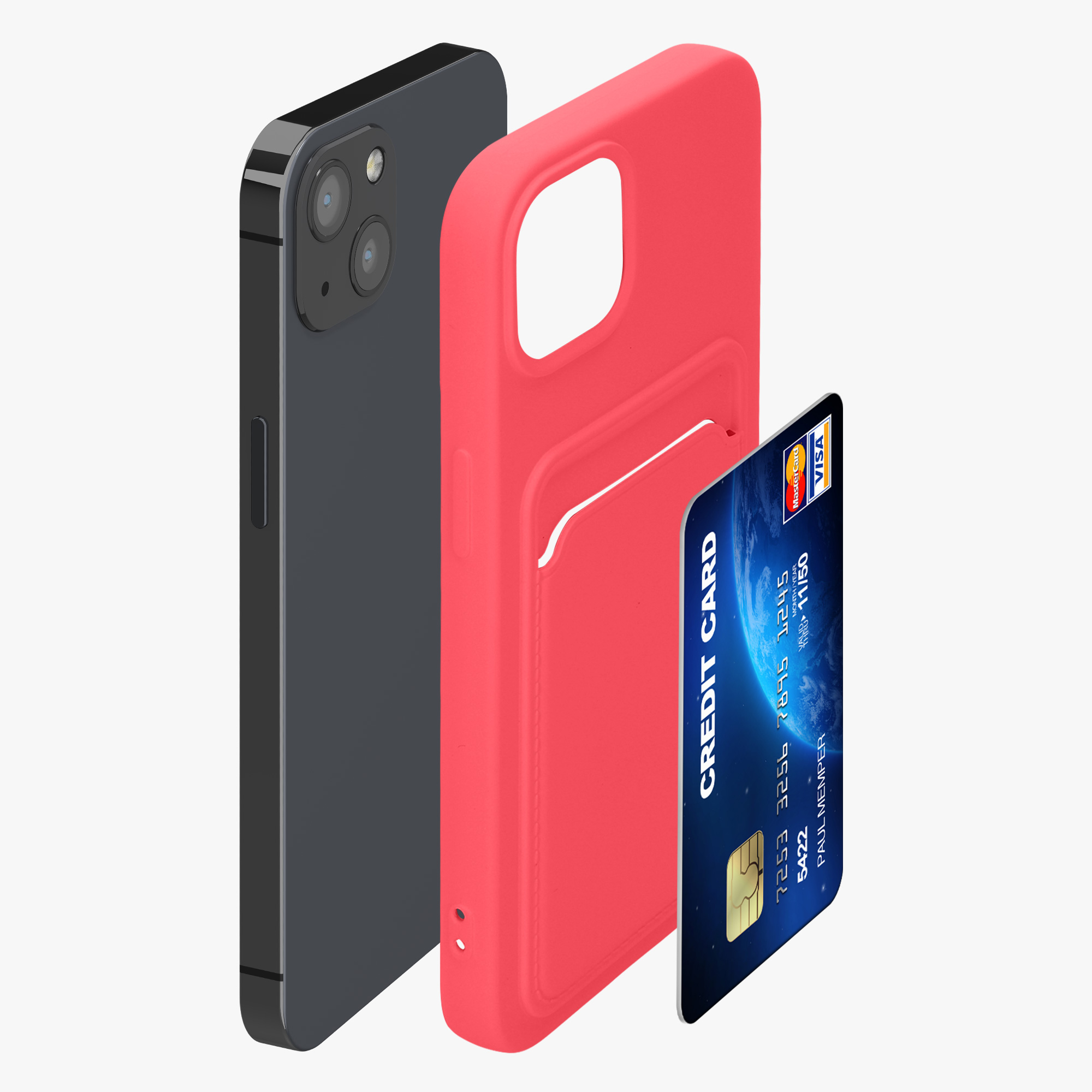 Kryt kwmobile s přihrádkou na kartu iPhone 13 neonově růžová