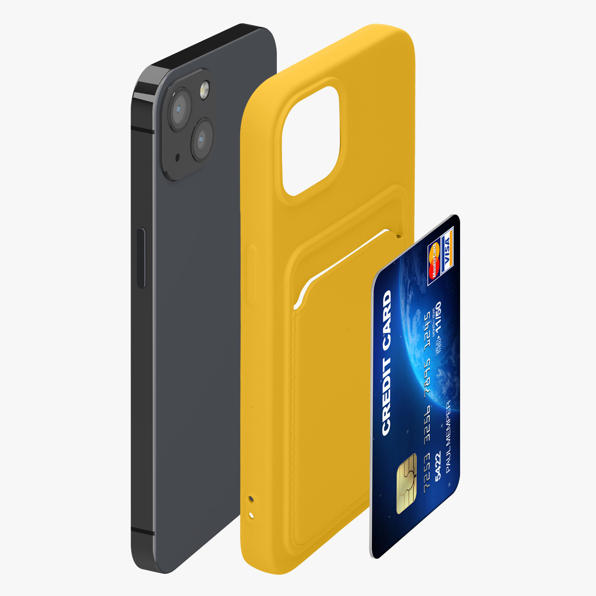 Kryt kwmobile s přihrádkou na kartu iPhone 13 žlutá
