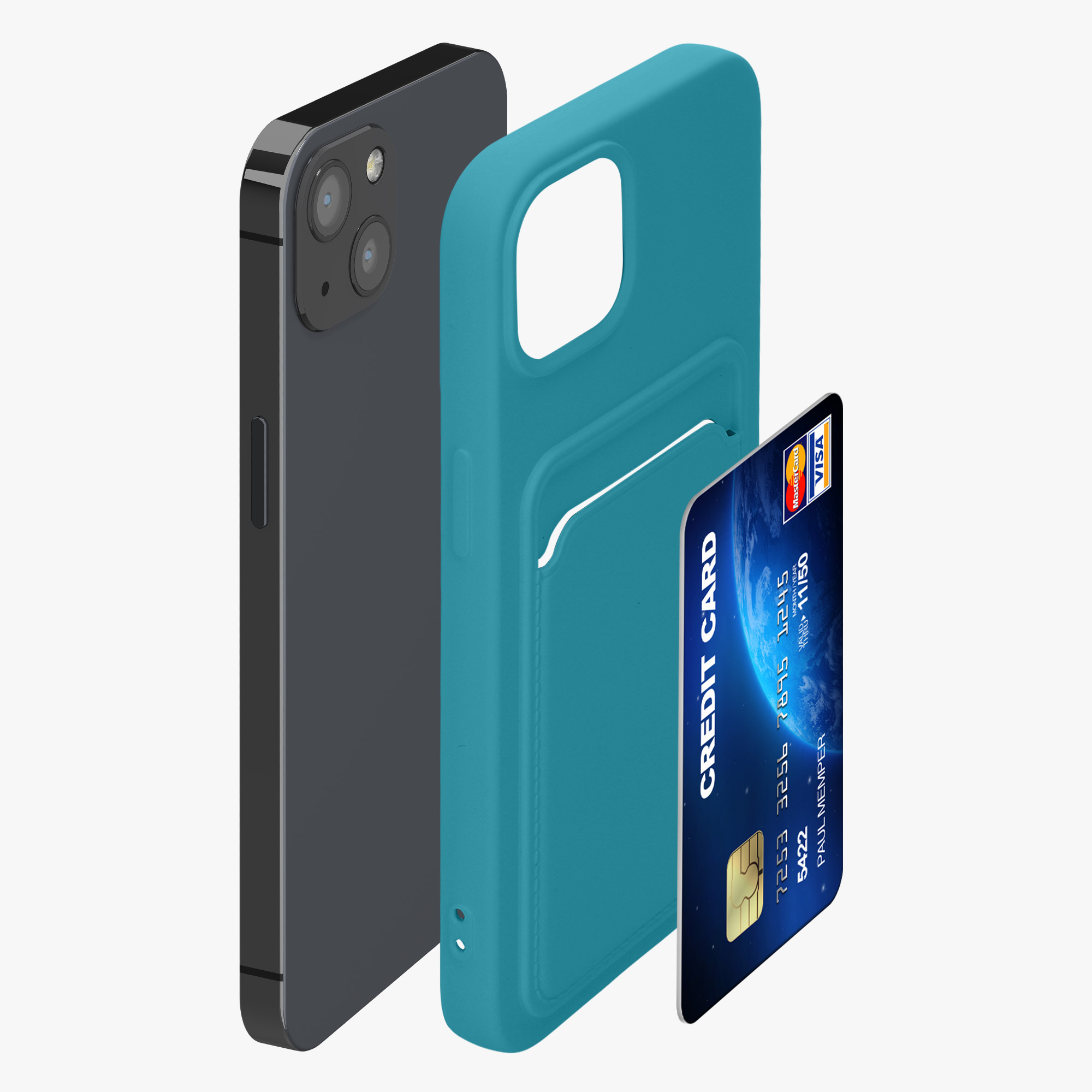 Kryt s přihrádkou kwmobile pro iPhone 13 - světle modrá matná