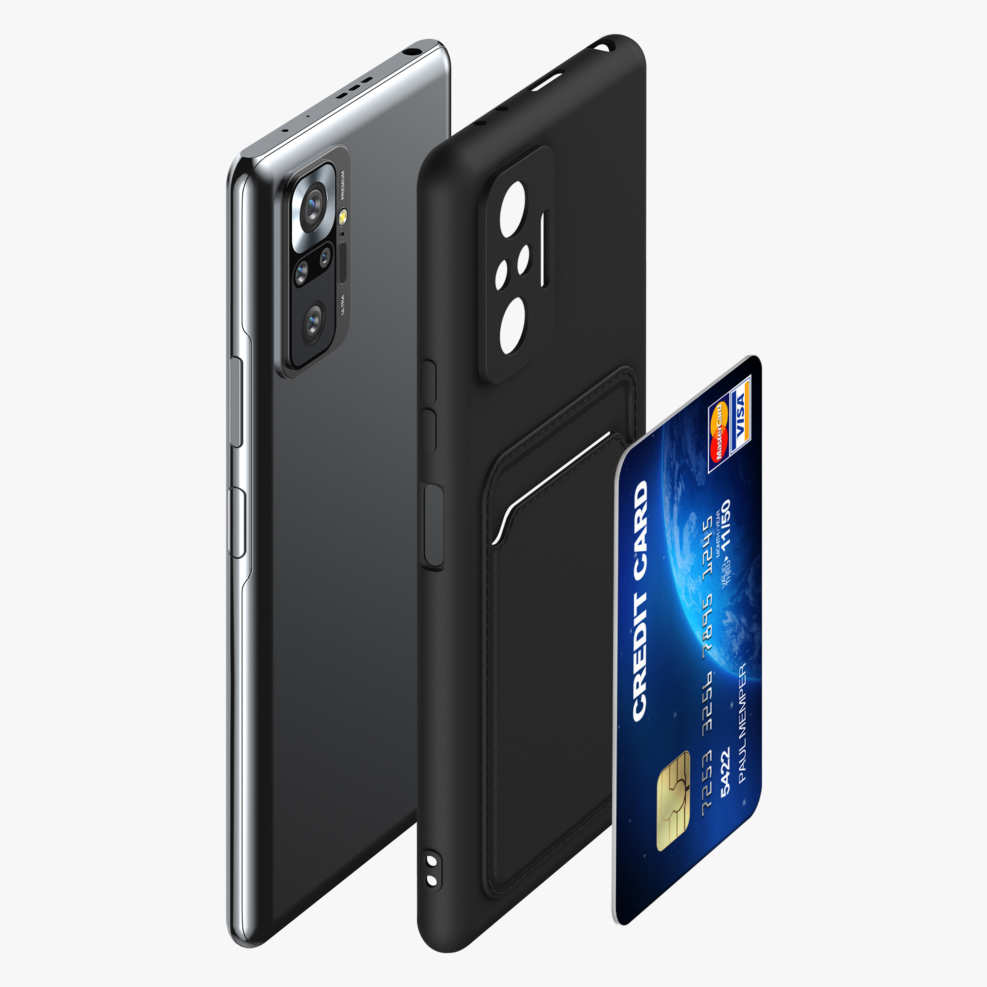 Kryt Xiaomi Redmi Note 10 Pro přihrádka karta TPU černá matná kwmobile