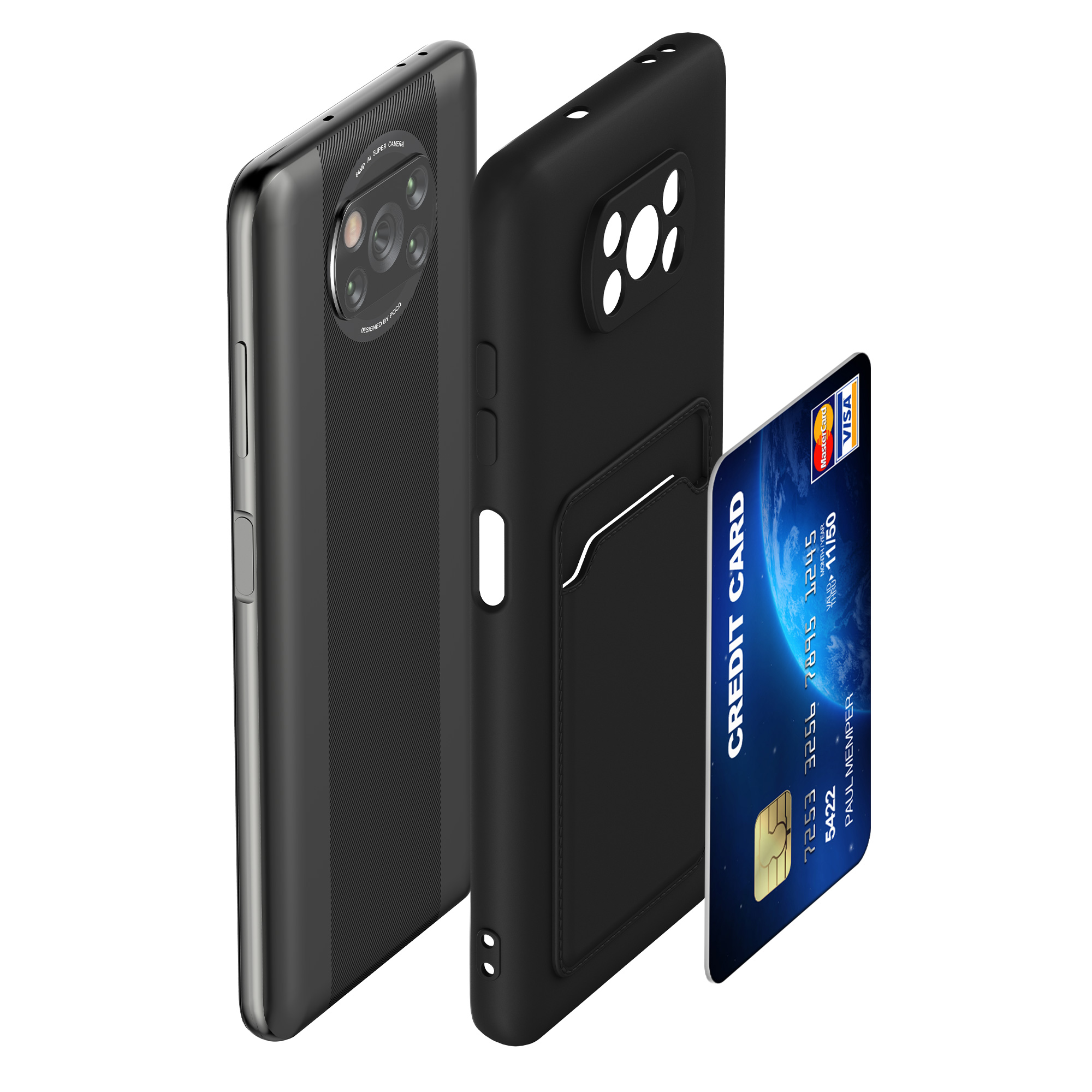Kryt Xiaomi Poco X3 NFC přihrádka karta TPU černá matná kwmobile
