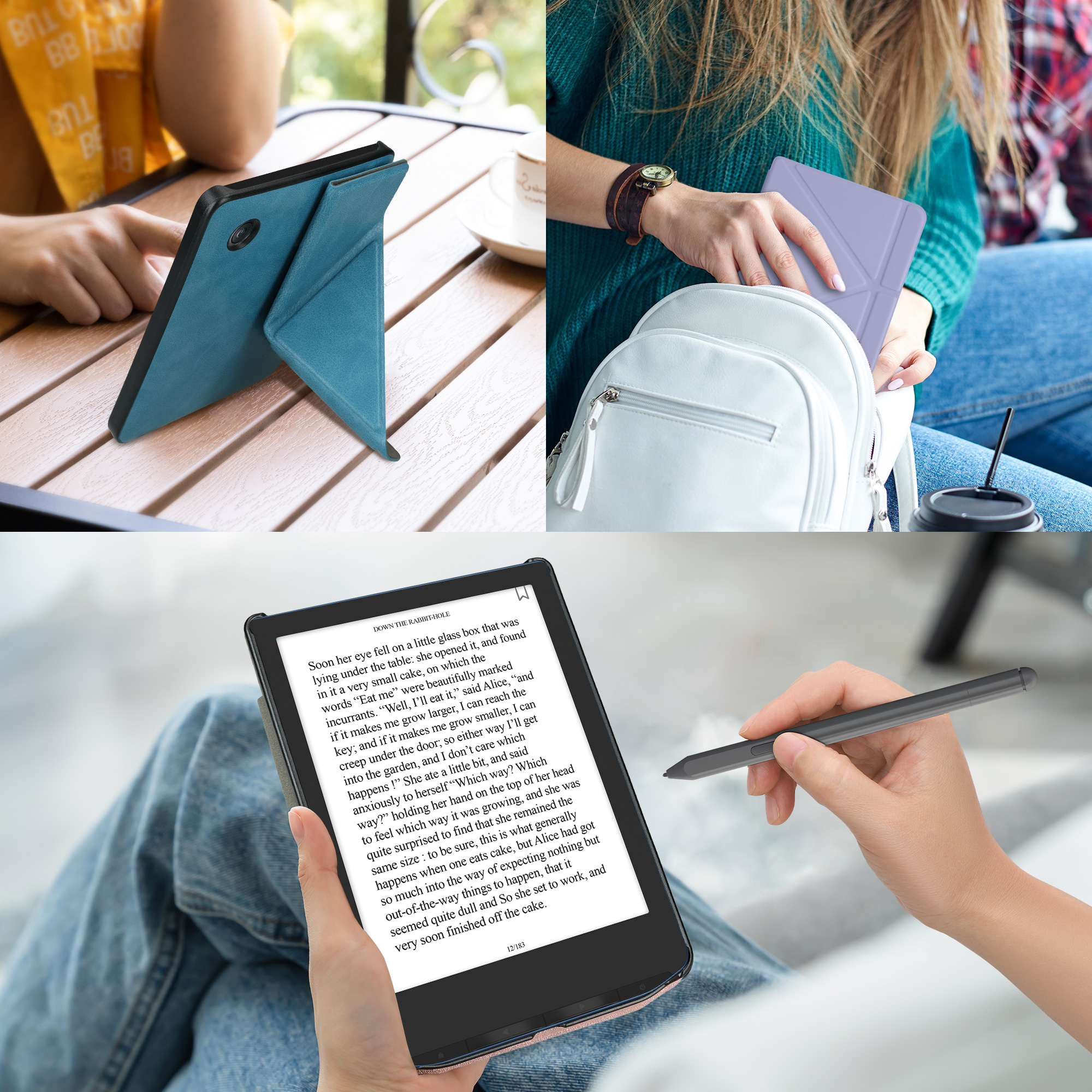 Obal pro Kobo Libra 2 kwmobile se stojánkem tenké z eko kůže - levandulová