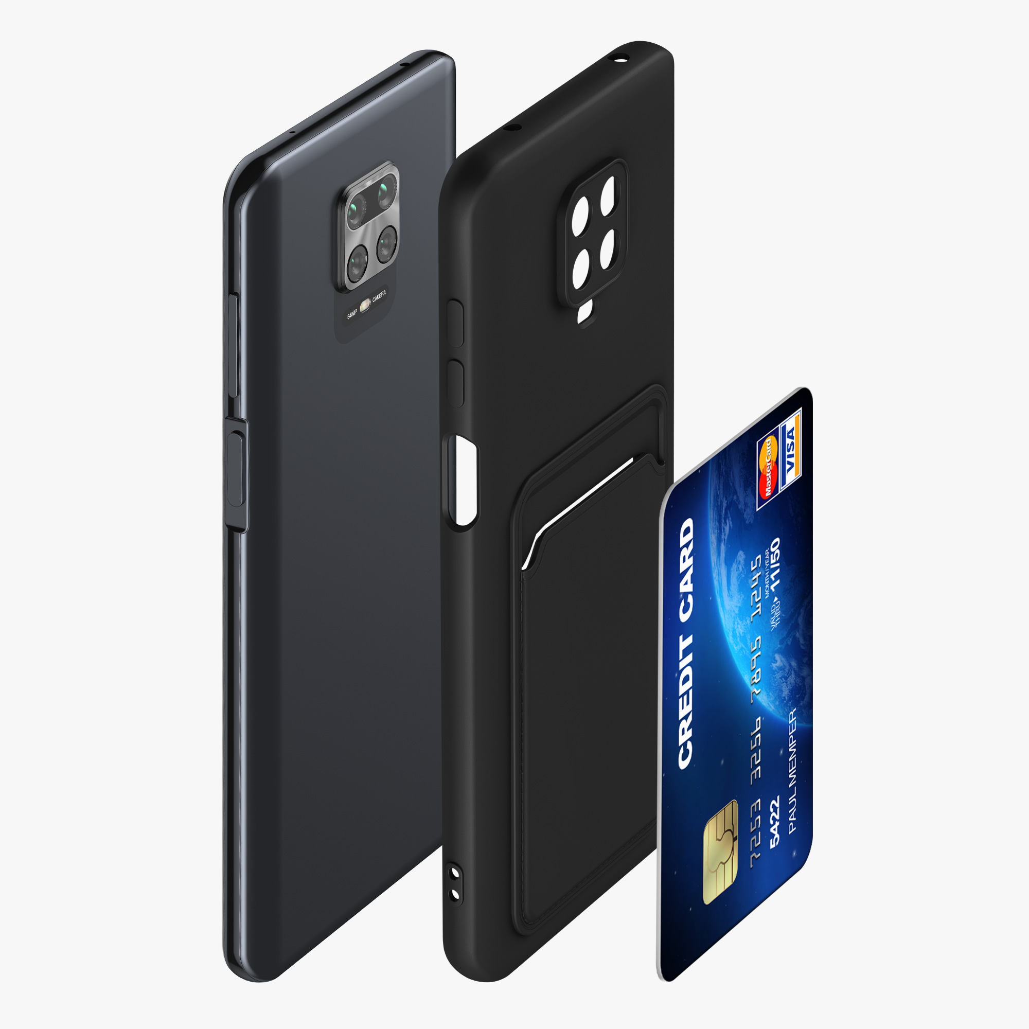 Kryt s držákem karty kwmobile pro Xiaomi Redmi Note 9S / 9 Pro / 9 Pro Max - matná černá