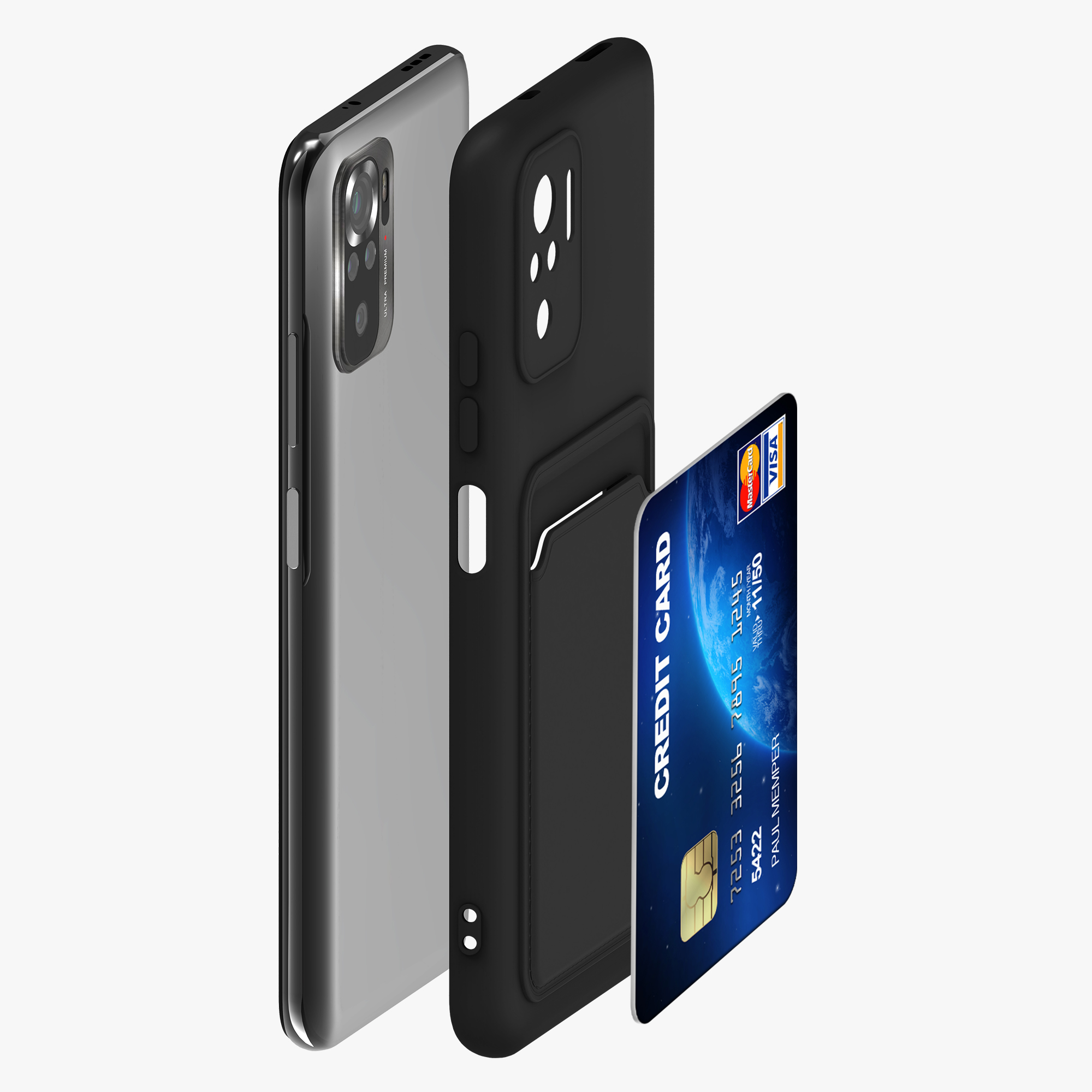 Kryt Xiaomi Redmi Note 10 přihrádka karta TPU černá matná kwmobile