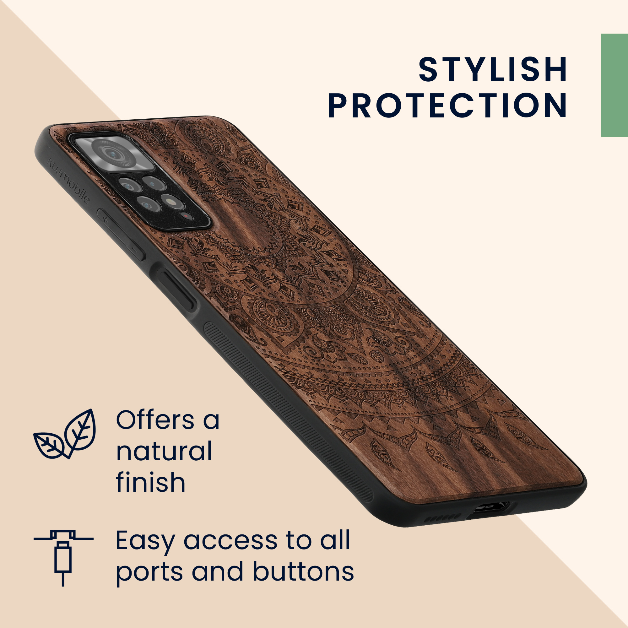 Dřevěný kryt Xiaomi Redmi Note 11 Pro TPU vanička, tmavě hnědý kwmobile