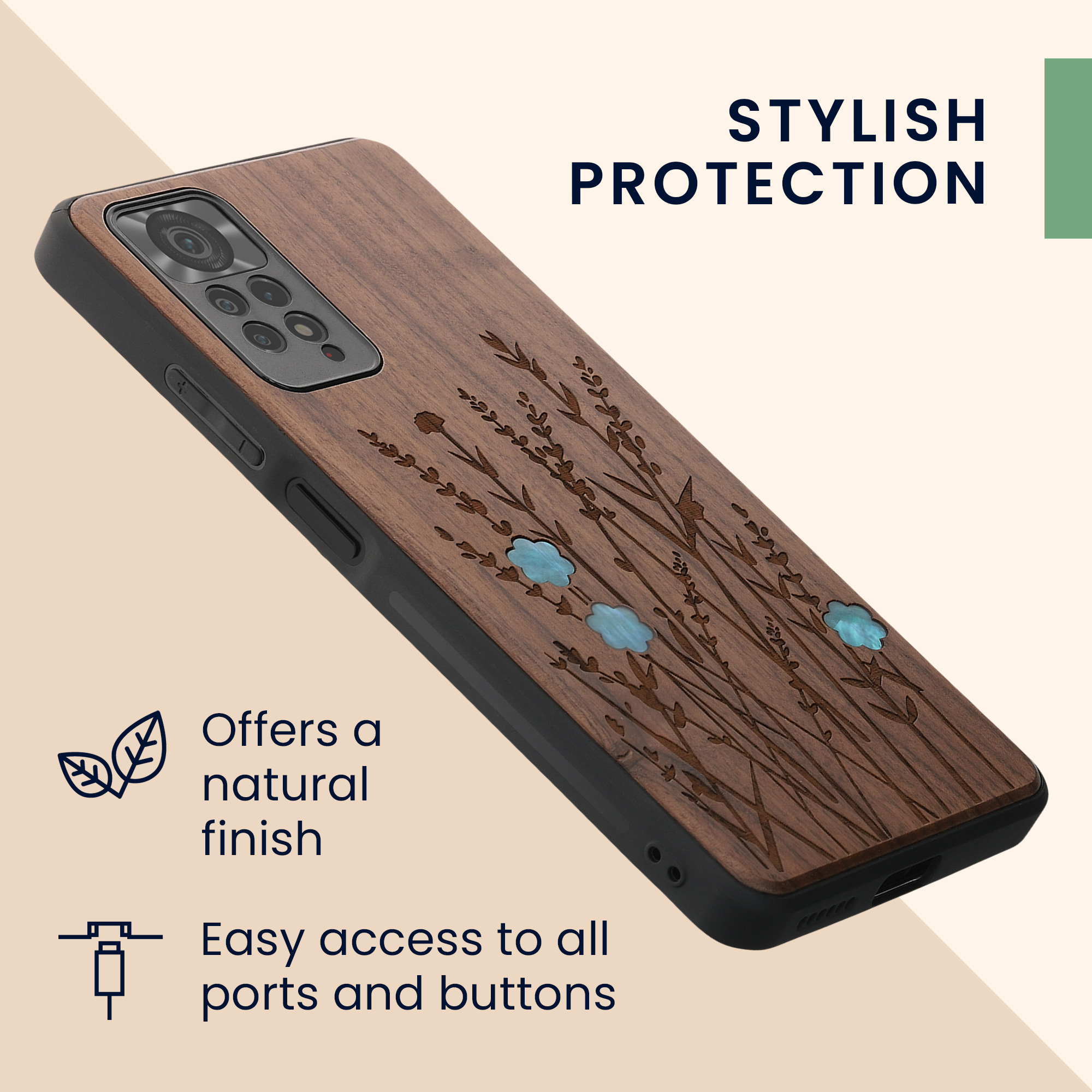 Dřevěný kryt Xiaomi Redmi Note 11 Pro TPU vanička, tmavě hnědý kwmobile