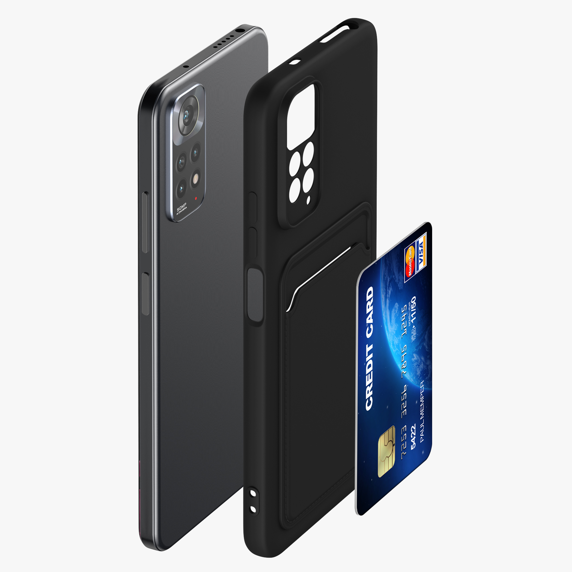 Pouzdro pro Xiaomi Redmi Note 11 / Note 11S s přihrádkou na kartu kwmobile kapsa na kartu TPU - matná černá