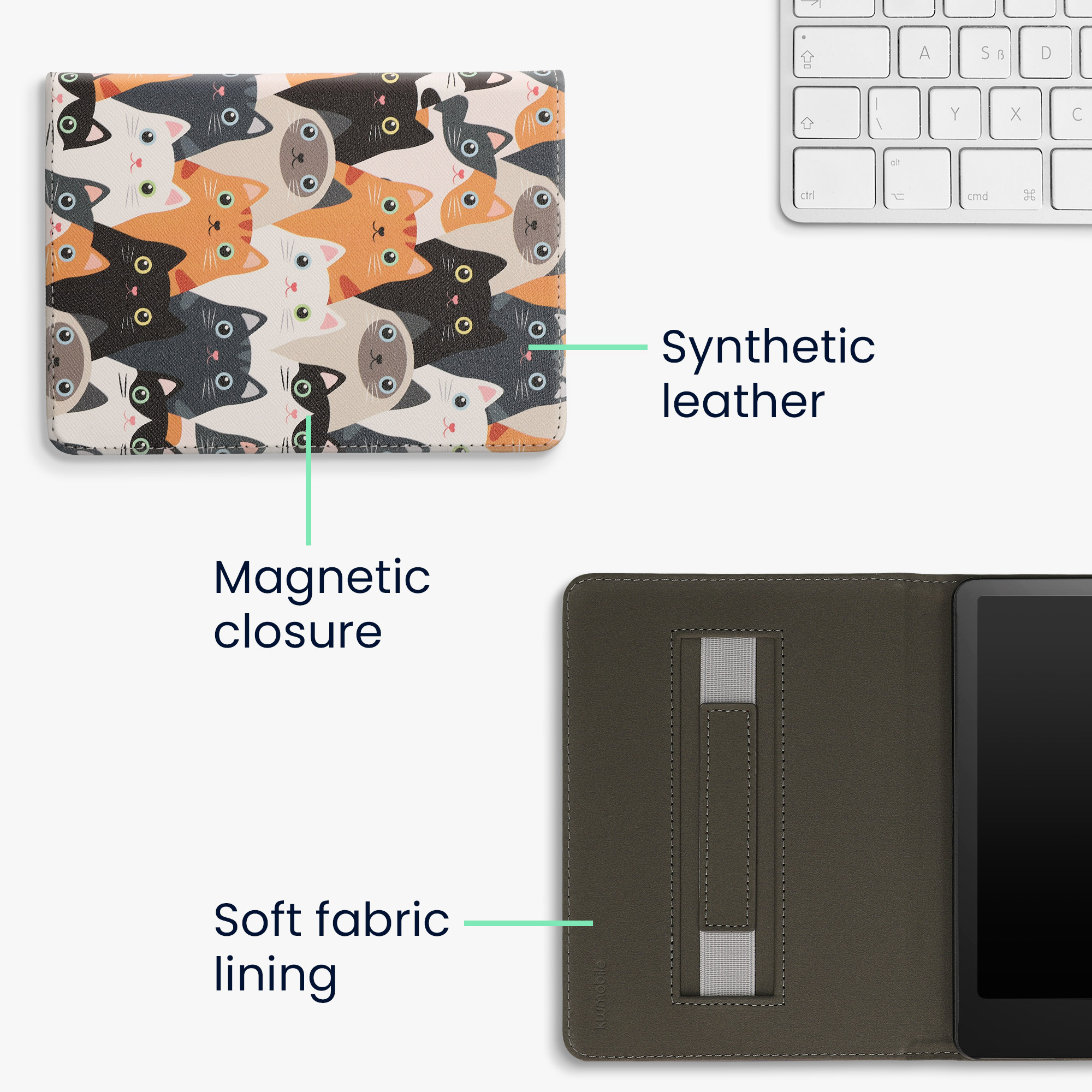 Pouzdro na čtečku kwmobile Amazon Kindle Paperwhite 11 Generation 2021 Case - Cats oranžová / černá / bílá