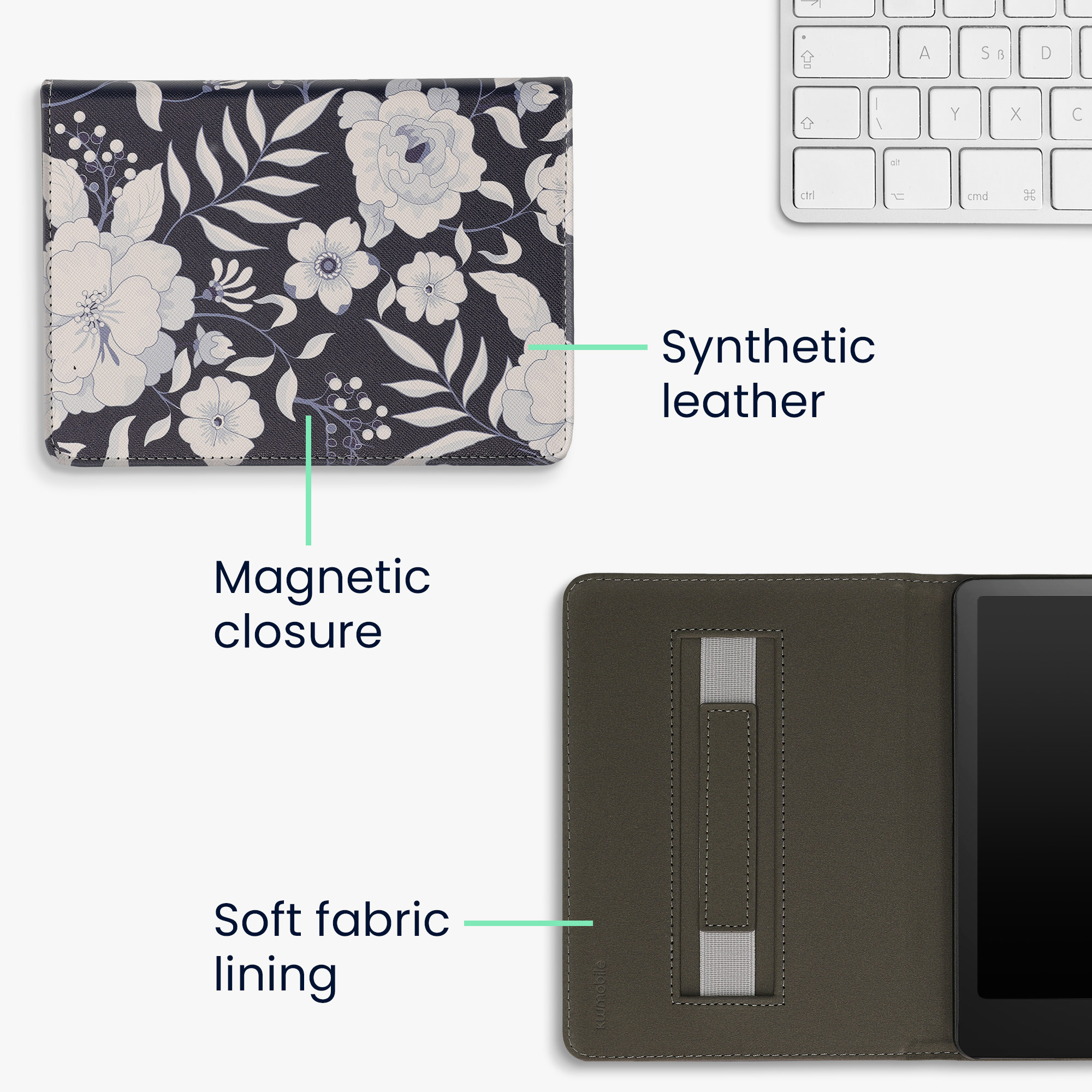 Pouzdro na čtečku kwmobile Amazon Kindle Paperwhite 11 Generation 2021 Case - modrá Flowers modrá / bílá