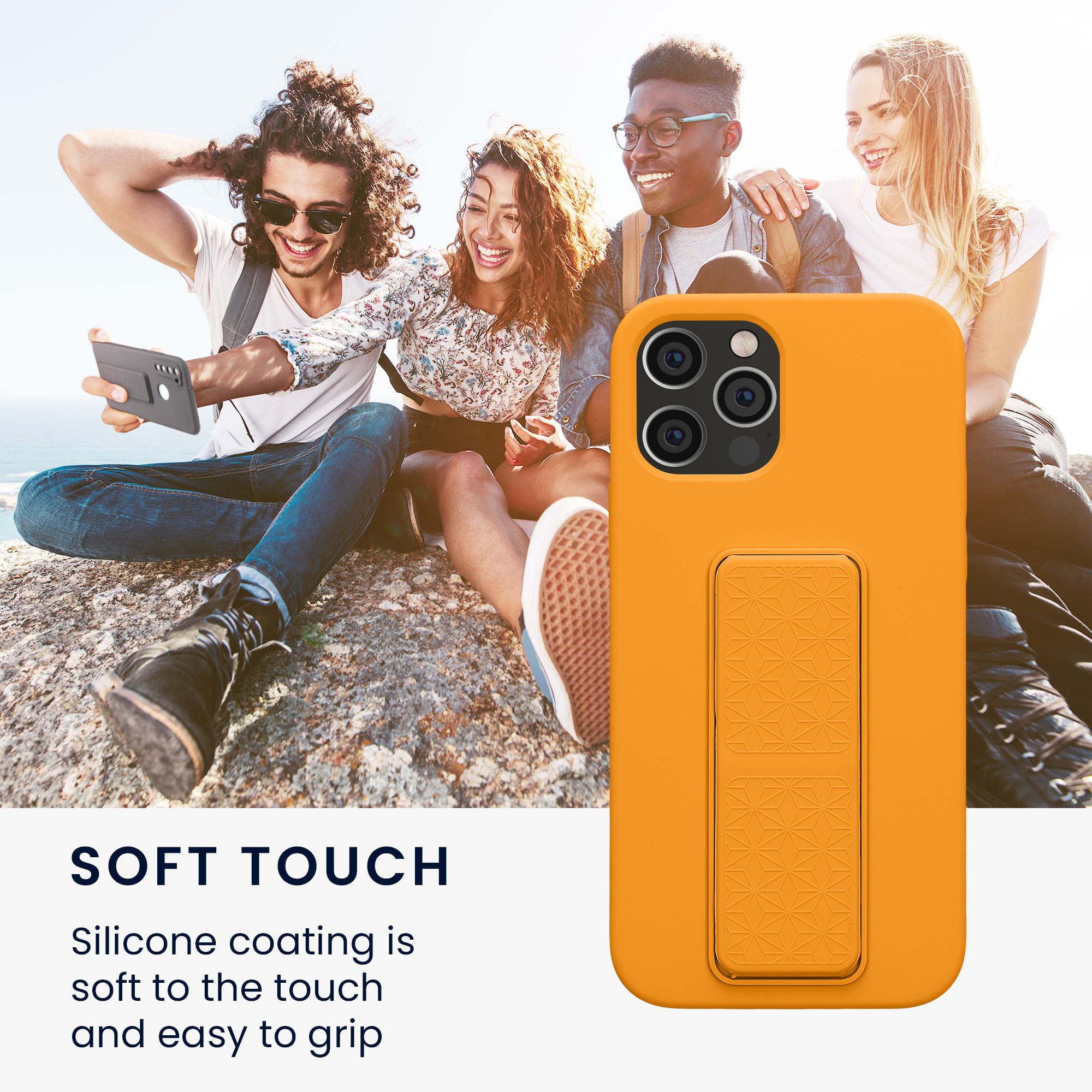 Kryt s poutkem a stojánkem kwmobile pro iPhone 12 / iPhone 12 Pro - ovocná oranžová