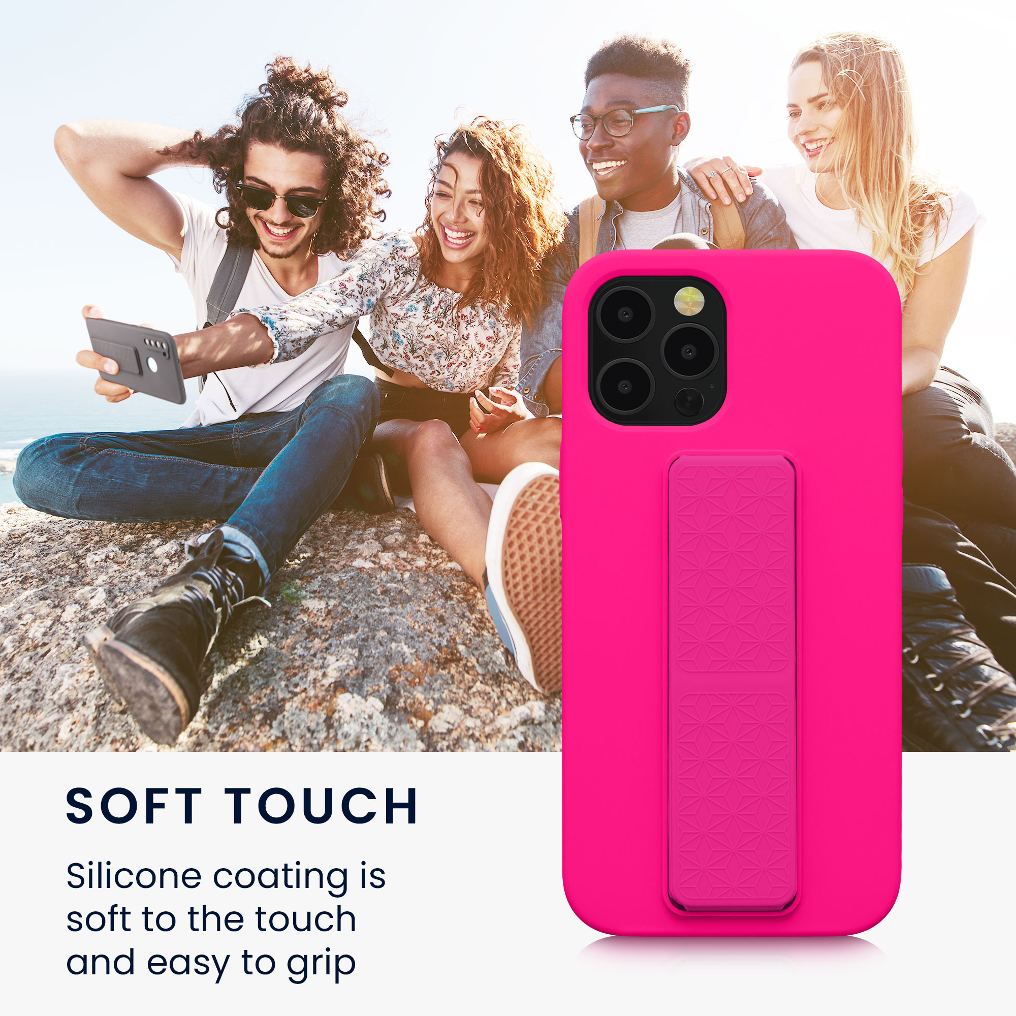 Kryt s poutkem a stojánkem kwmobile pro iPhone 12 Pro Max - neonově růžová
