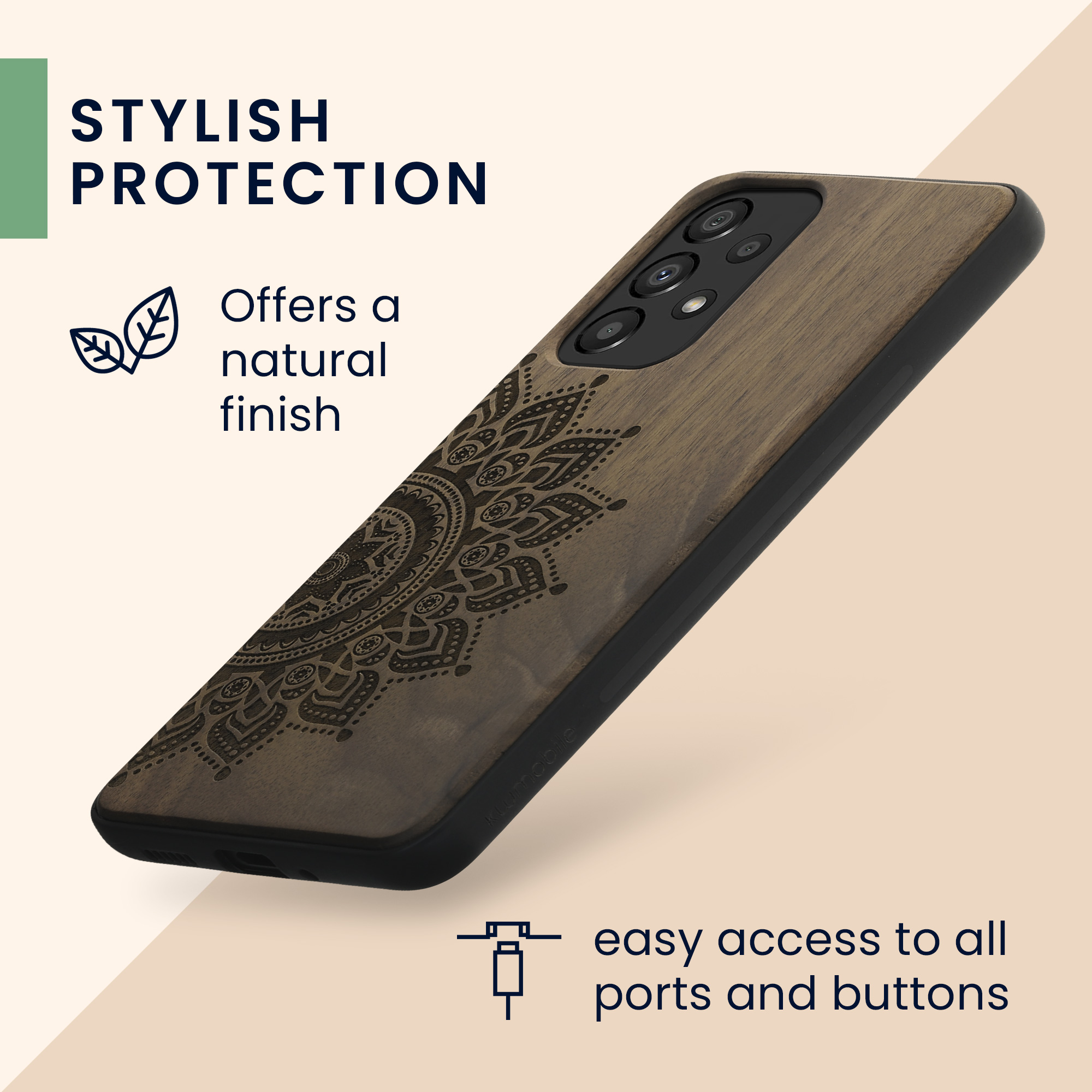 Dřevěný kryt na mobil Samsung Galaxy A33 5G kwmobile TPU rámeček Tmavě hnědá