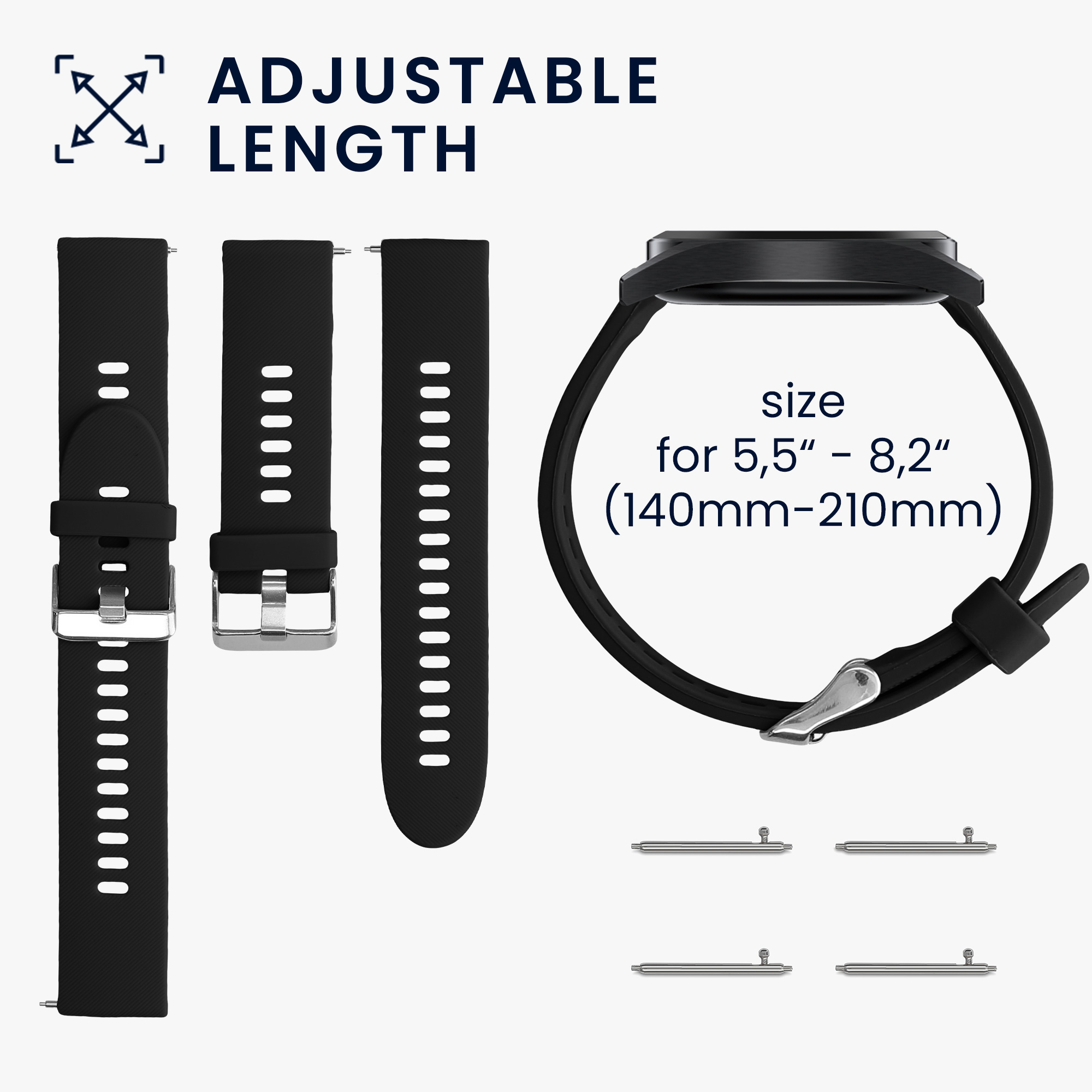 Řemínek na hodinky kwmobile silikonový pro Xiaomi Watch S4/S4 Sport/S3/S2/Watch S1 Active/Redmi Watch 5 Active, černá / černá, 2