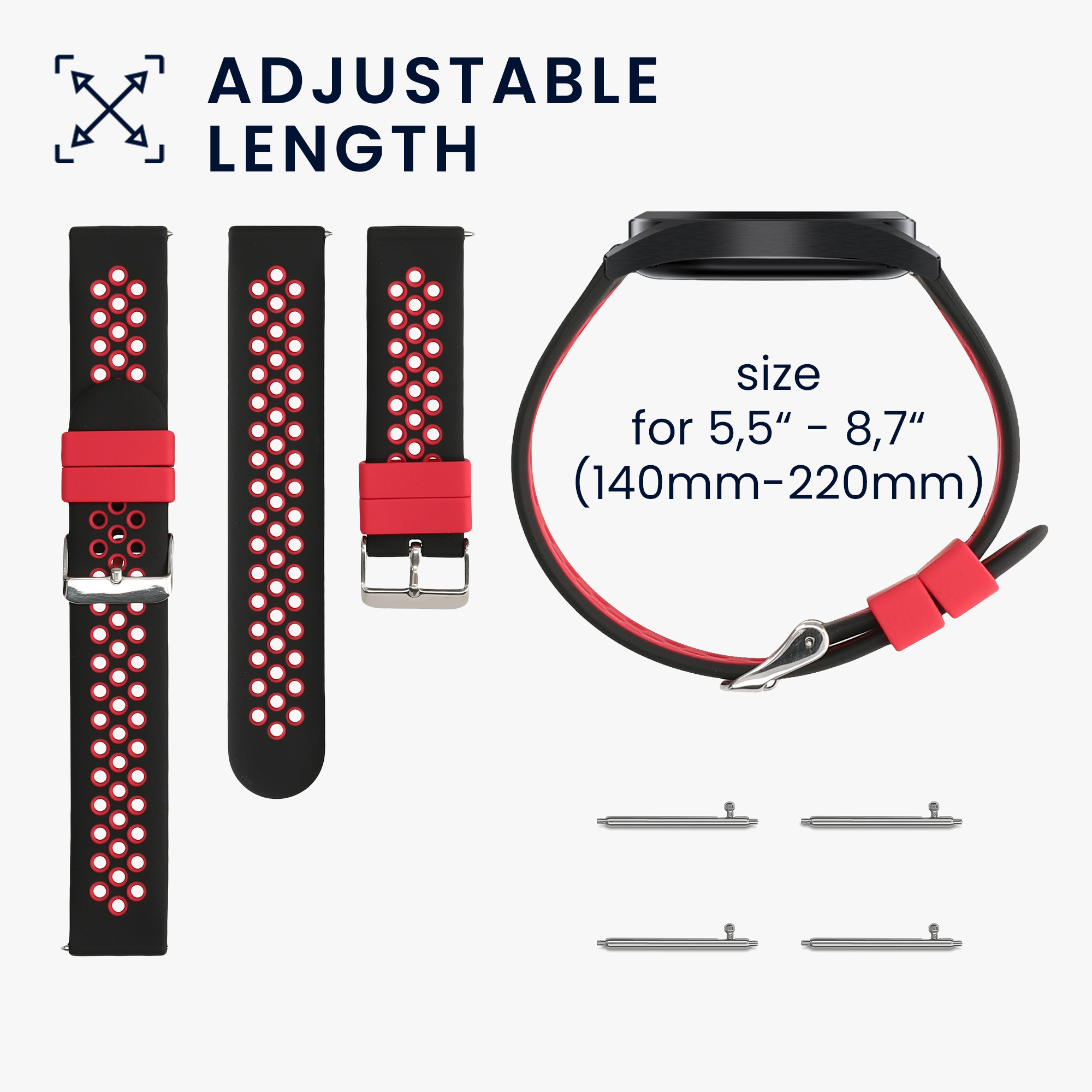 2x Řemínek na chytré hodinky kwmobile pro Fossil Gen 6 Men's Smartwatch - černá / šedá / černá / červená