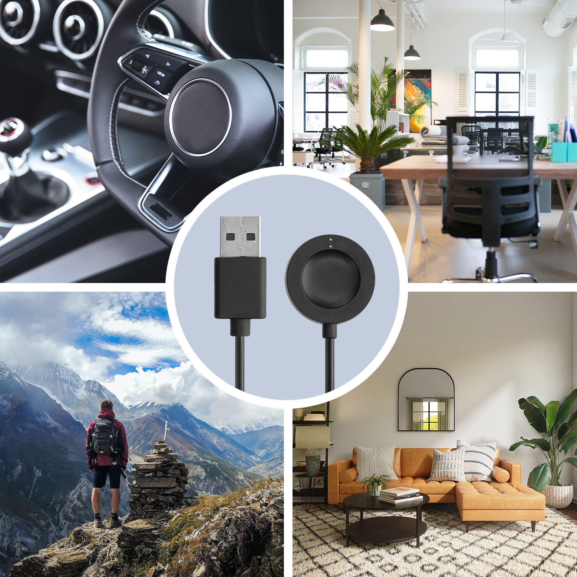 USB nabíjecí kabel pro chytré hodinky Fossil Gen 6 / 5 / 4 a Skagen Falster 2 kwmobile - černá