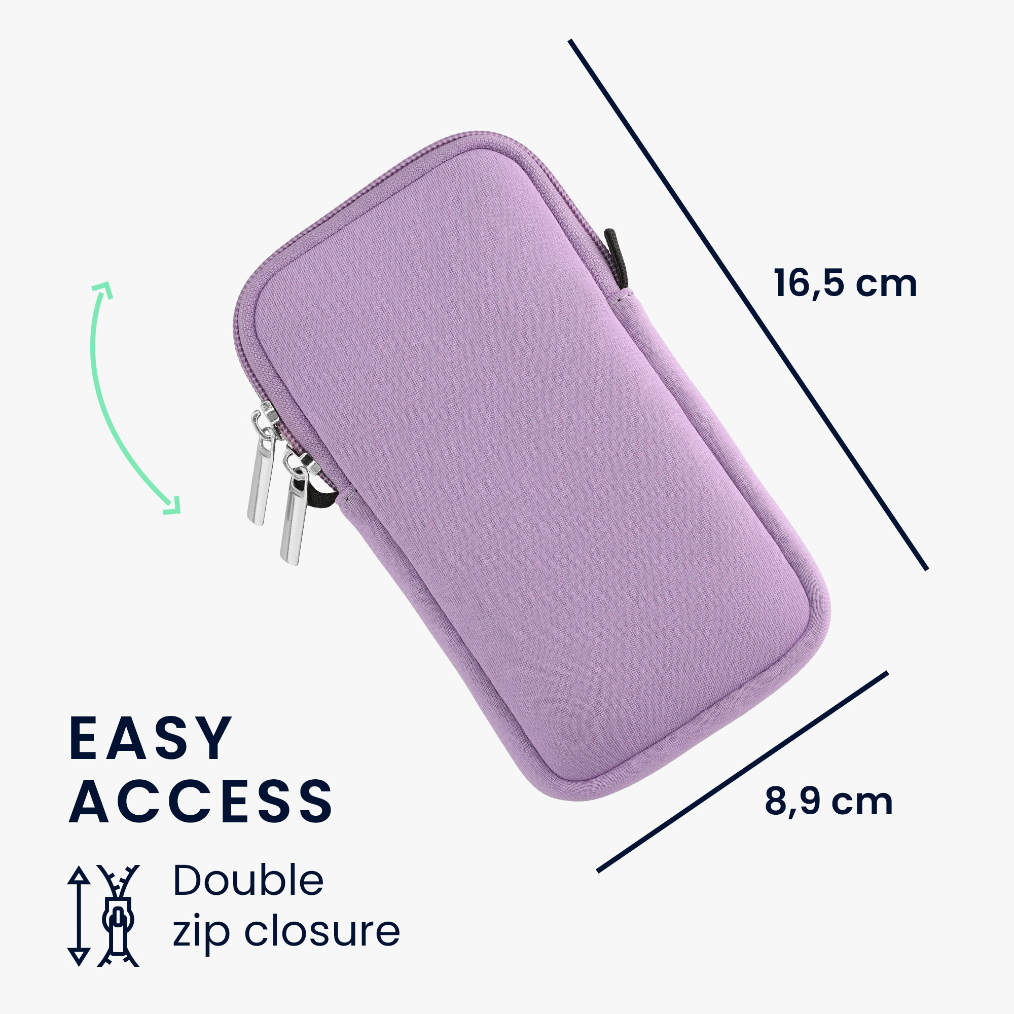 Pouzdro s popruhem na mobil do 6,5", se zipem - kwmobile, levandulové
