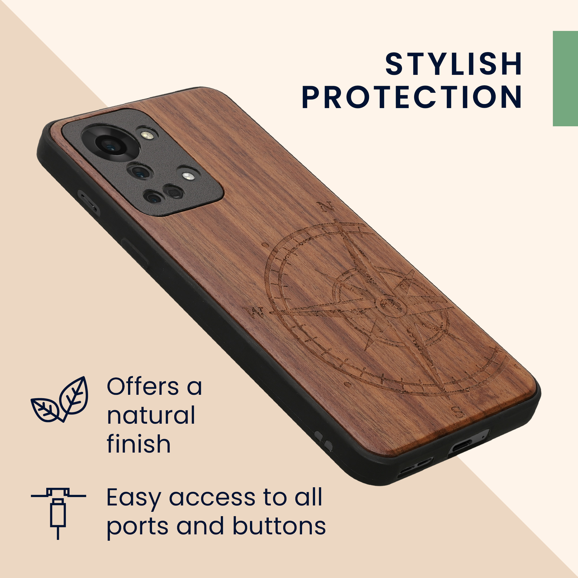 Dřevěný kryt pro OnePlus Nord 2T 5G s nárazuvzdorným TPU rámečkem kwmobile ‑ tmavě hnědá
