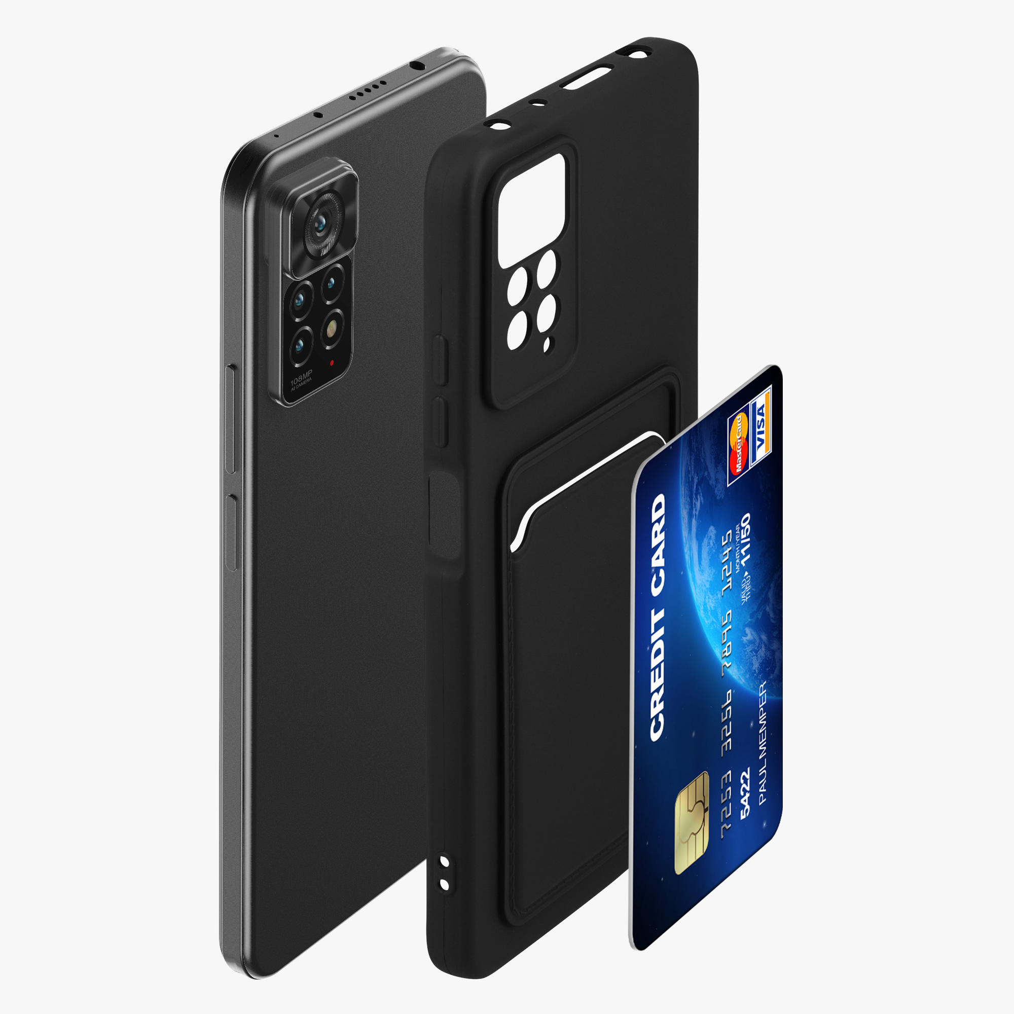 Kryt Xiaomi Redmi Note 11 Pro přihrádka karta TPU černá matná kwmobile