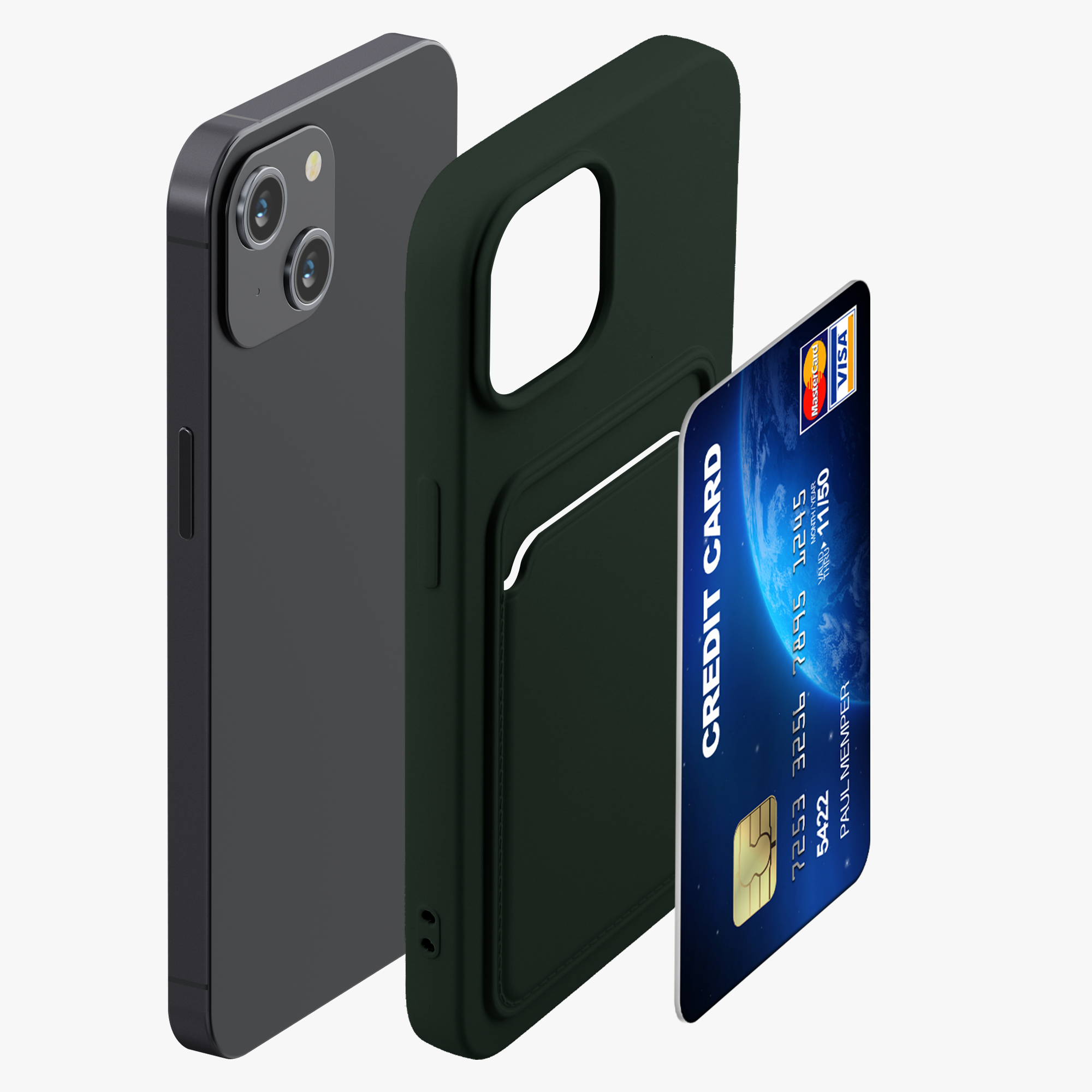 Kryt kwmobile s přihrádkou na kartu iPhone 14 zelená