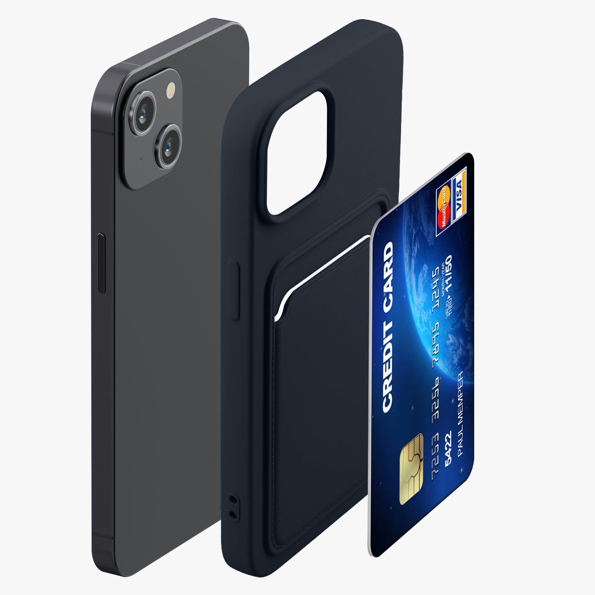 Kryt kwmobile s přihrádkou na kartu iPhone 14 modrá