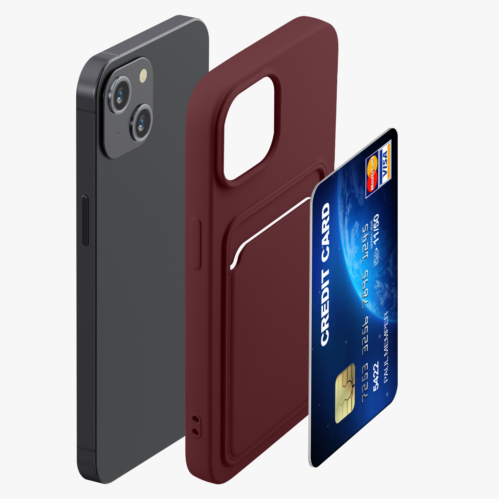 Kryt kwmobile s přihrádkou na kartu iPhone 14 červenohnědá