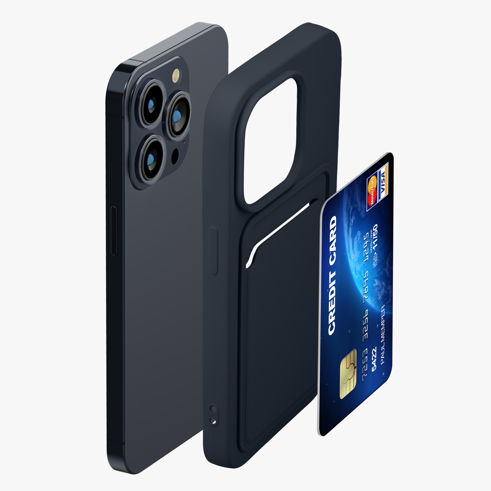 Kryt kwmobile s přihrádkou na kartu iPhone 14 Pro modrá