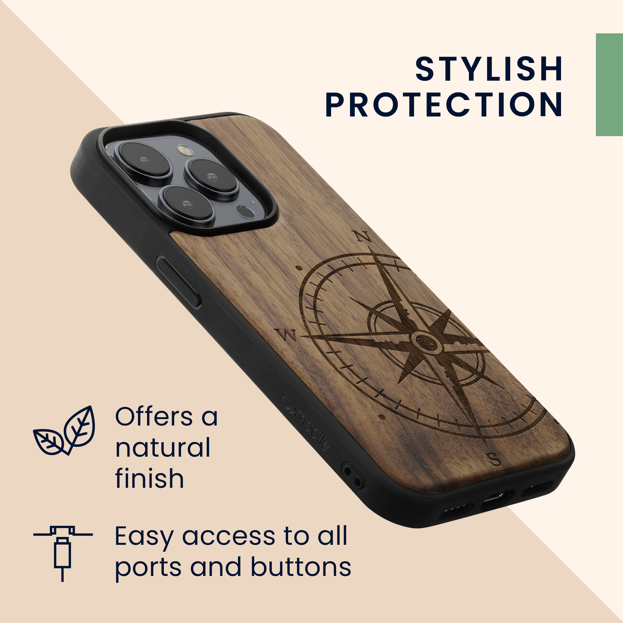 Kryt kwmobile dřevo iPhone 14 Pro tmavě hnědá