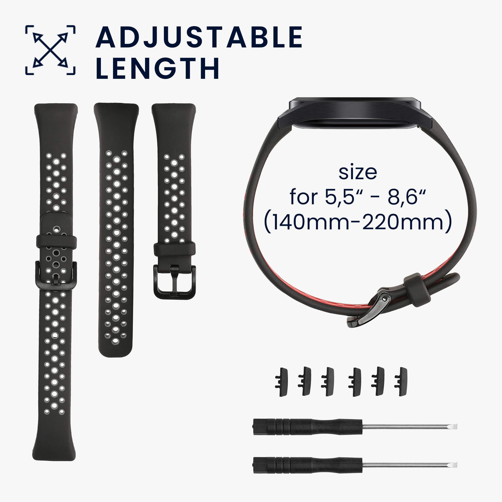 Sada řemínků na chytré hodinky Huawei Band 6 / 6 Pro / Honor Band 7 / 6 2 ks černo-červeno-černo-šedé