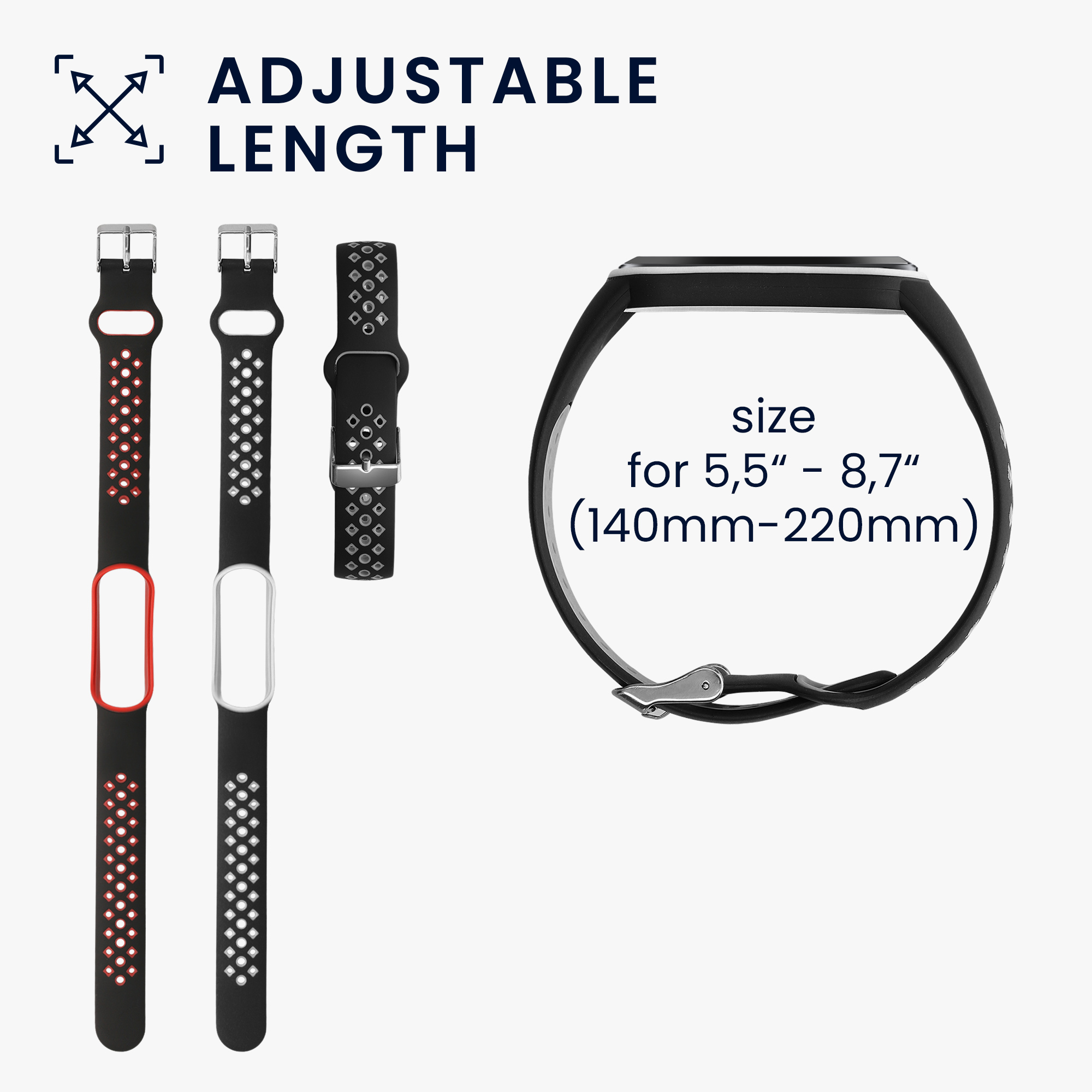 Silikonové řemínky pro Xiaomi Mi Smart Band 6 / Mi Band 6 / Band 5, 2 ks kwmobile ‑ černá / šedá / černá / červená
