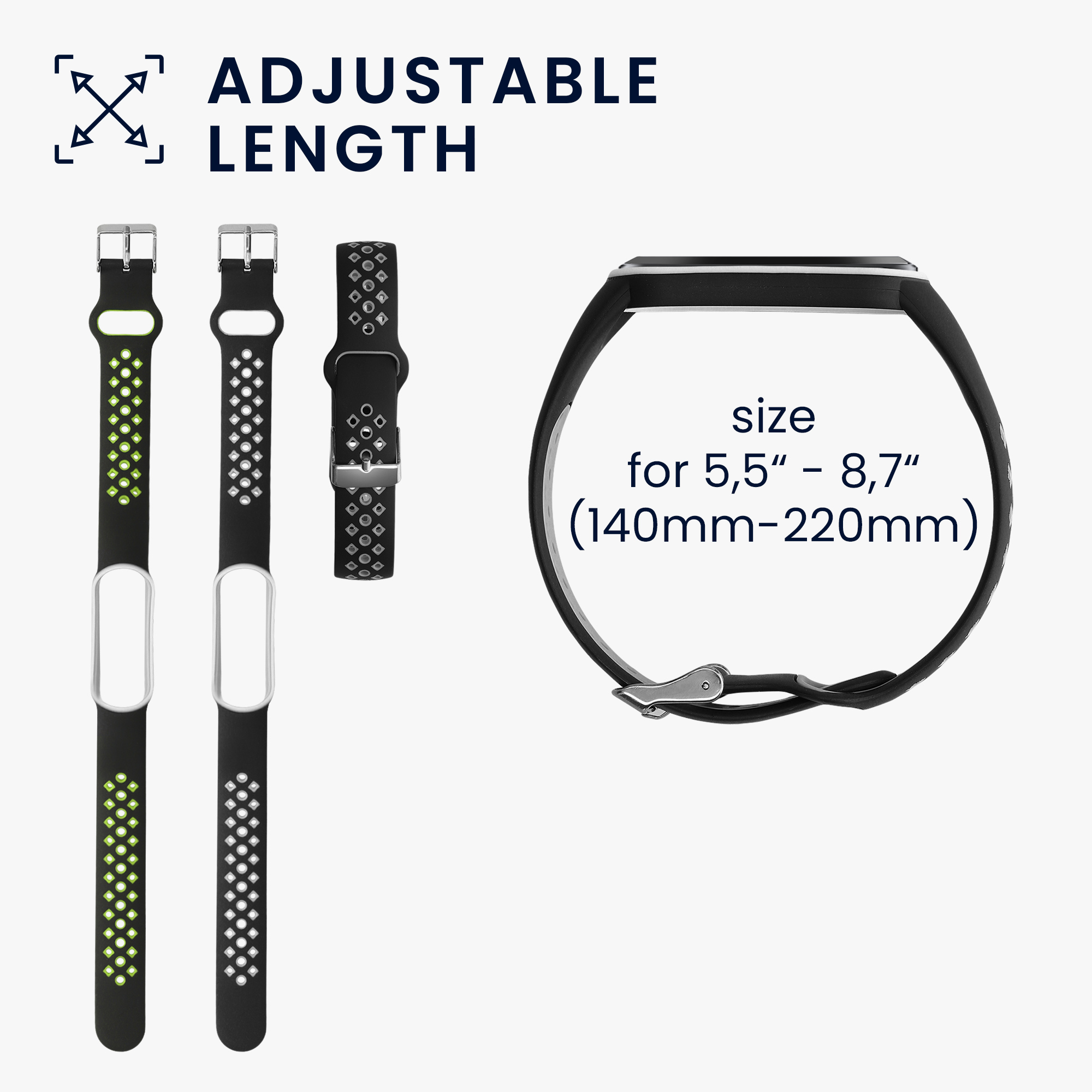 Řemínky pro Xiaomi Mi Smart Band 6 / Mi Band 6 / Band 5 kwmobile silikonové - černá / šedá / černá / zelená