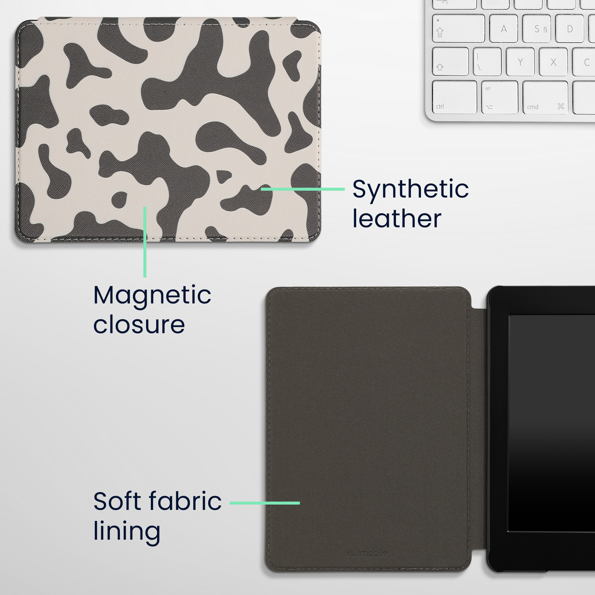 Pouzdro na čtečku kwmobile Amazon Kindle Paperwhite 11 Generation 2021 Case - Cow Print černá / bílá