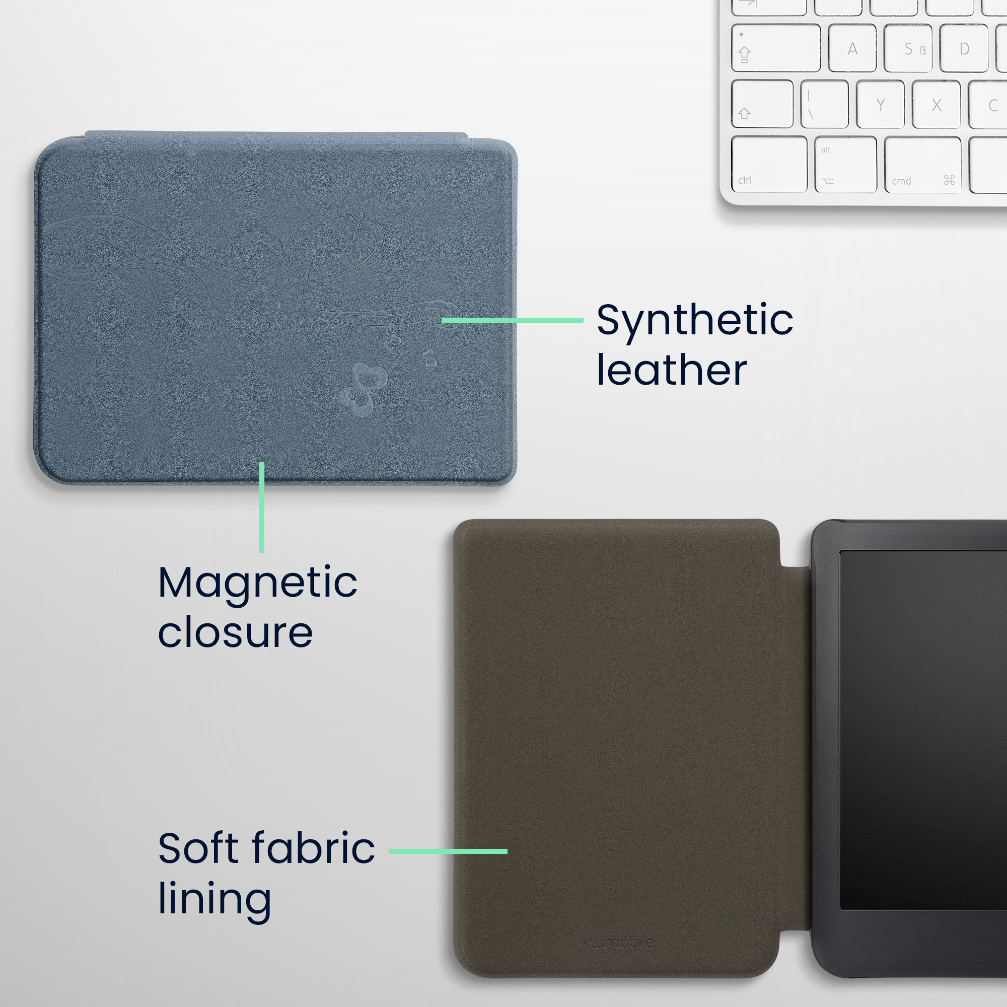 Flip pouzdro na čtečku s magnetem Kobo Clara 2E/Tolino Shine 4 Butterfly Tendril tmavě modré