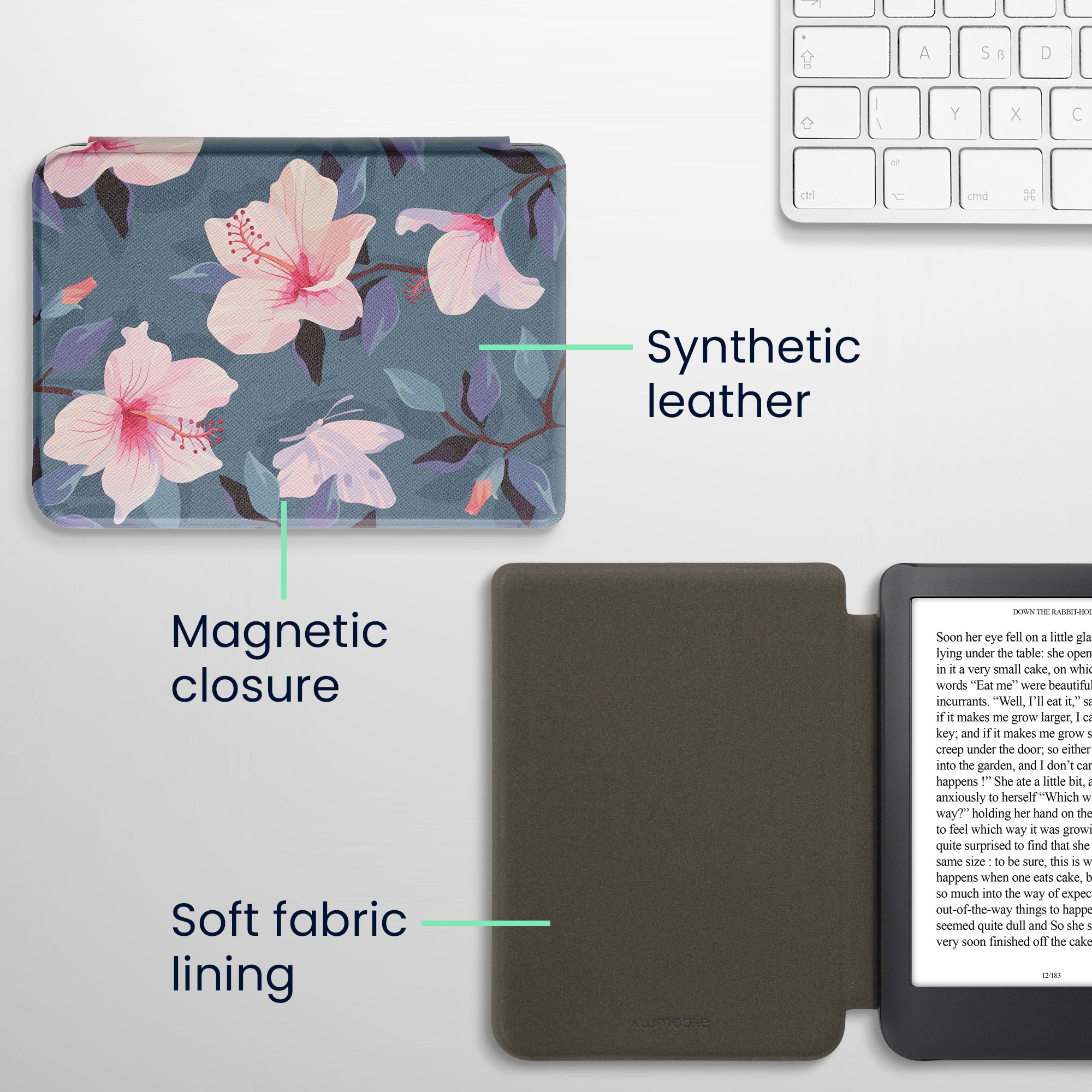 Obal pro Kobo Clara 2E / Tolino Shine 4 kwmobile - motiv fuchsie s bílá / růžová / fialová