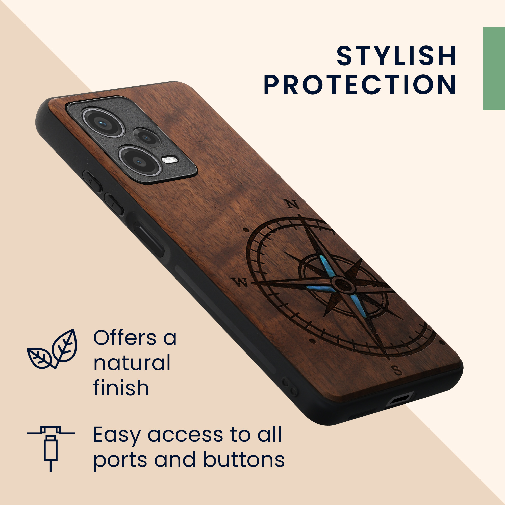 Dřevěný kryt pro Xiaomi Redmi Note 12 Pro Plus 5G s nárazuvzdorným TPU rámečkem kwmobile ‑ tmavě hnědá