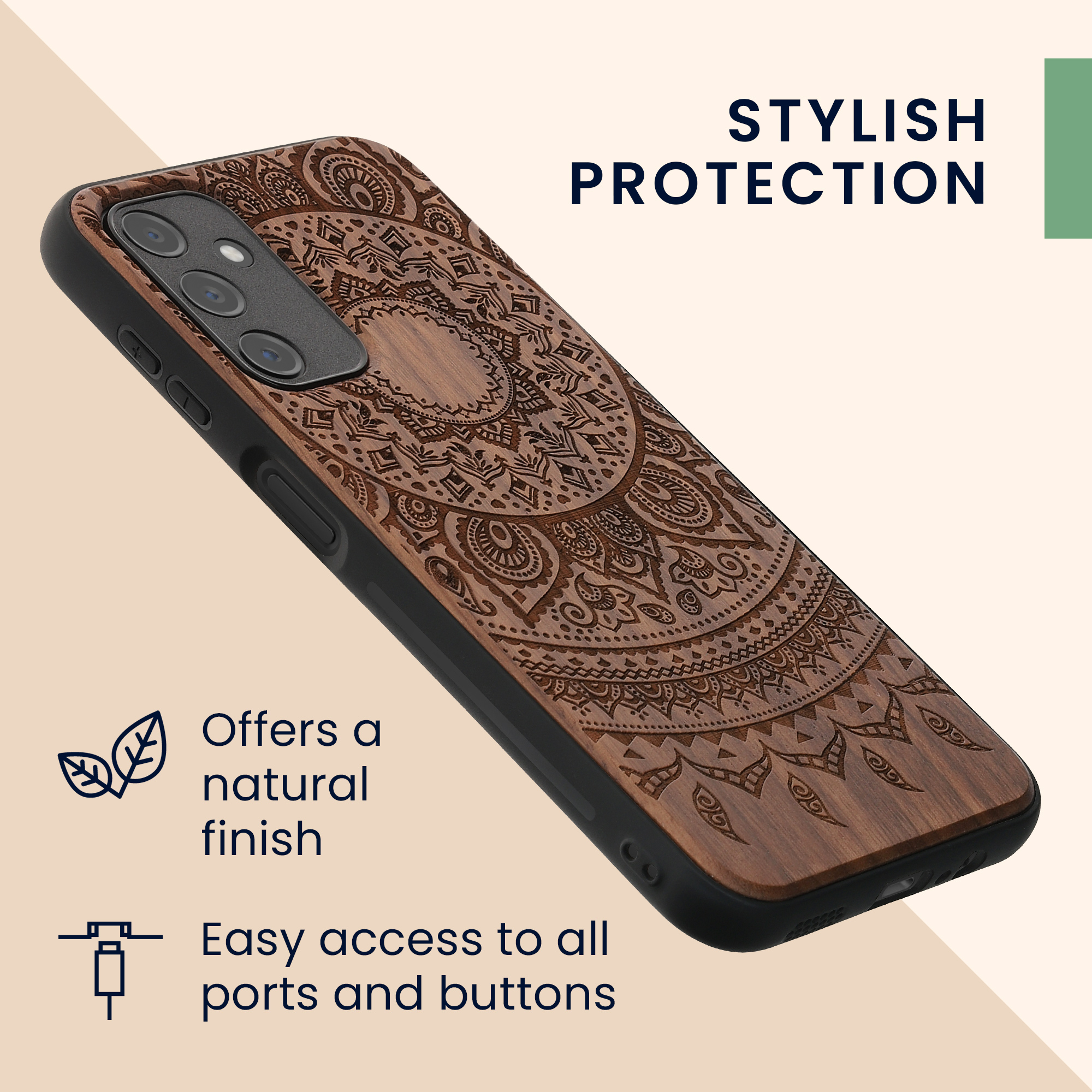 Dřevěné pouzdro pro Samsung Galaxy A14 5G kwmobile - tvrdý obal v tmavě hnědé barvě