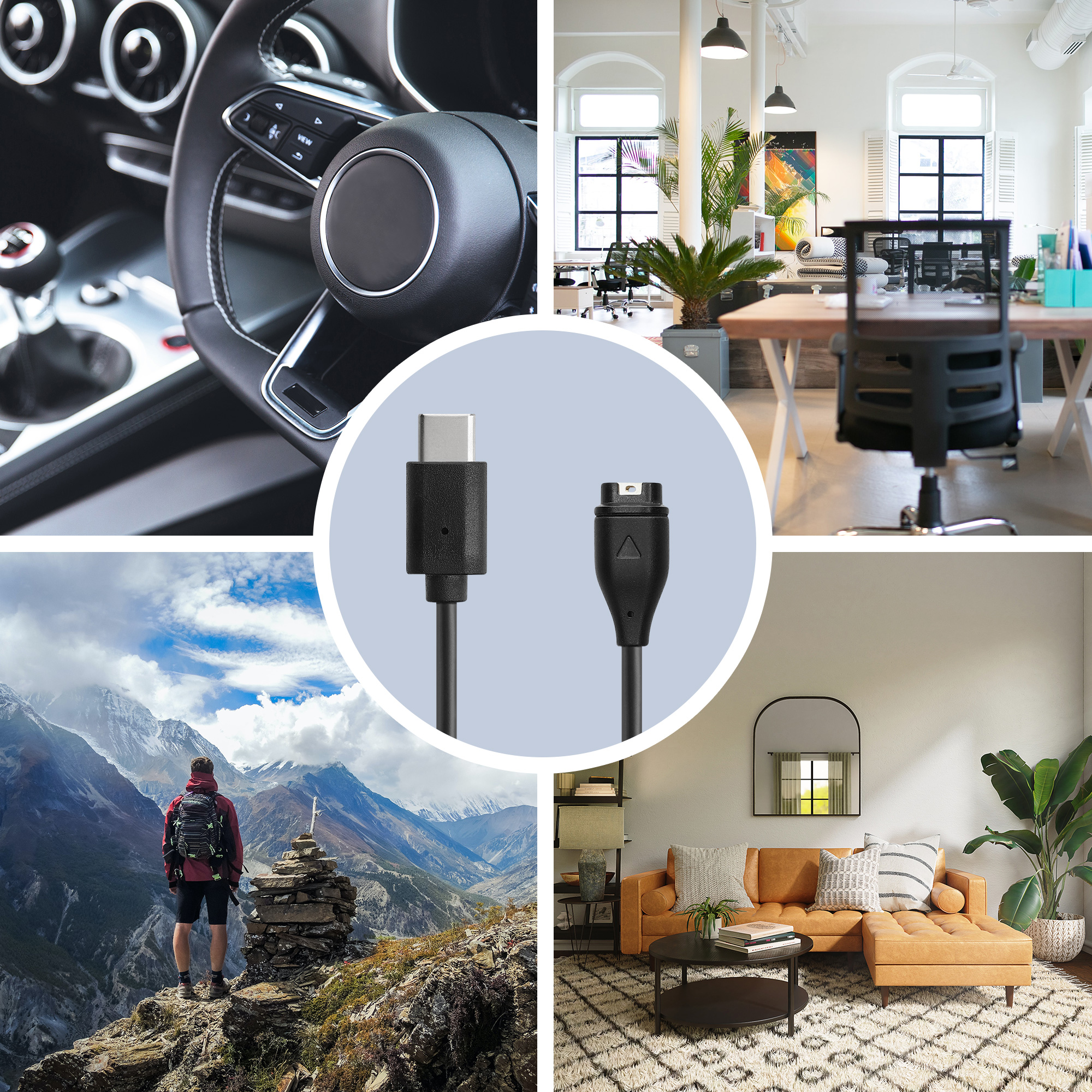 USB-C nabíjecí kabel pro chytré hodinky pro Garmin Forerunner 55 kwmobile - černá
