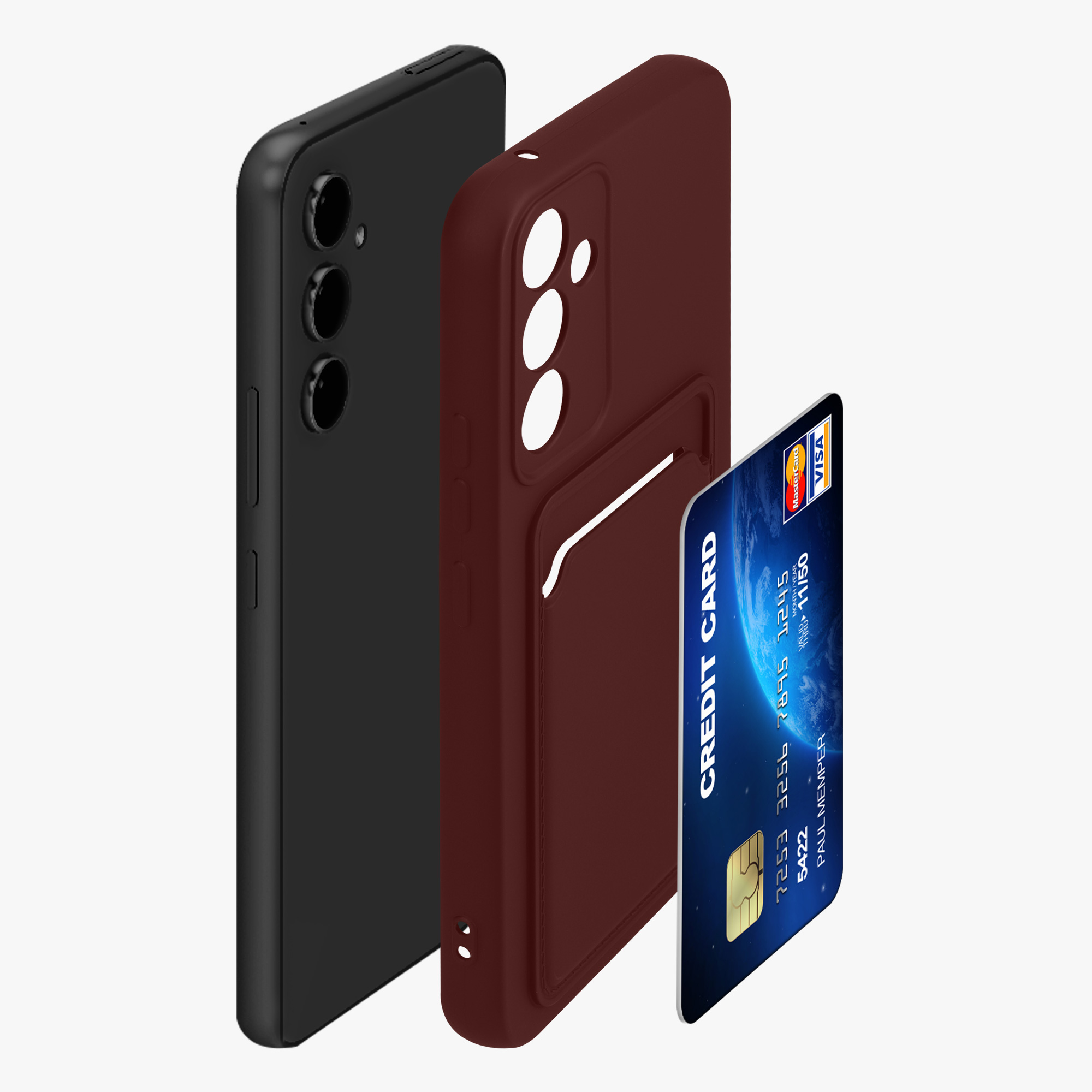 TPU kryt pro Samsung Galaxy A54 5G s přihrádkou na kartu, nárazuvzdorný, pro bezdrátové nabíjení kwmobile ‑ cihlově červená