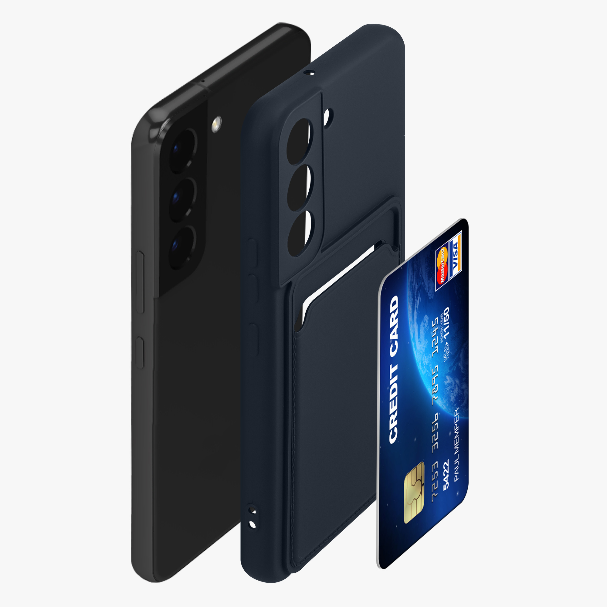 Kryt s kartou na mobil Galaxy S22 kwmobile Card Holder dark blue