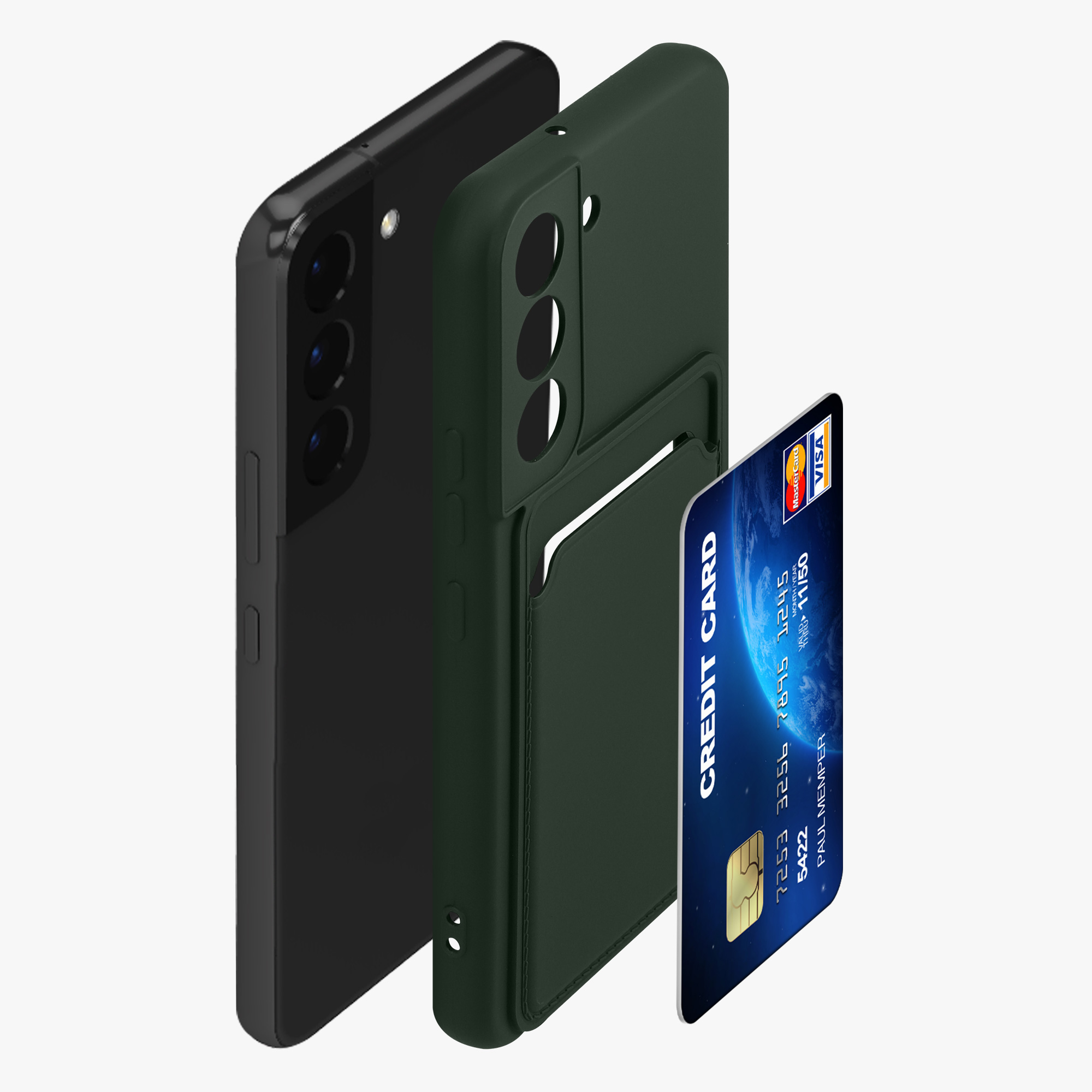 Kryt s kartou na mobil Galaxy S22 kwmobile Card Holder dark green