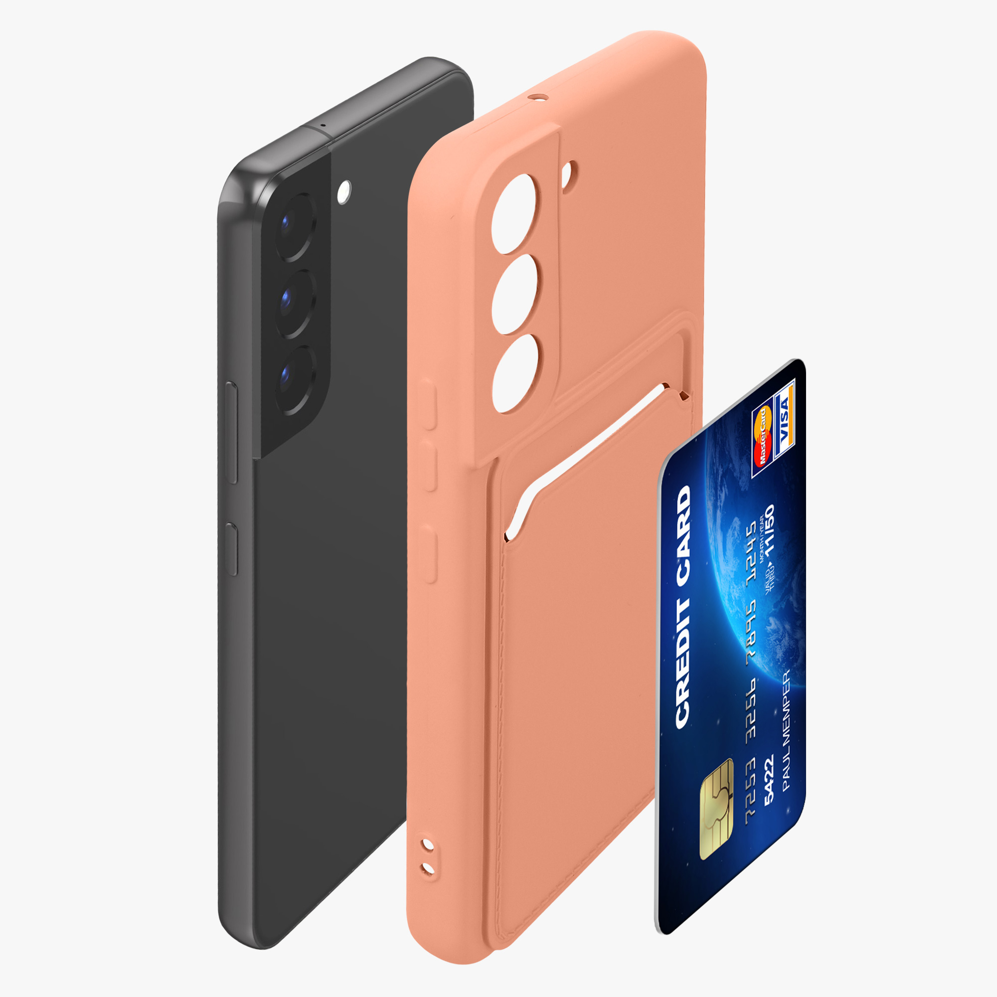 Kryt s kartou na mobil Galaxy S22 kwmobile Card Holder grapefruitově růžová